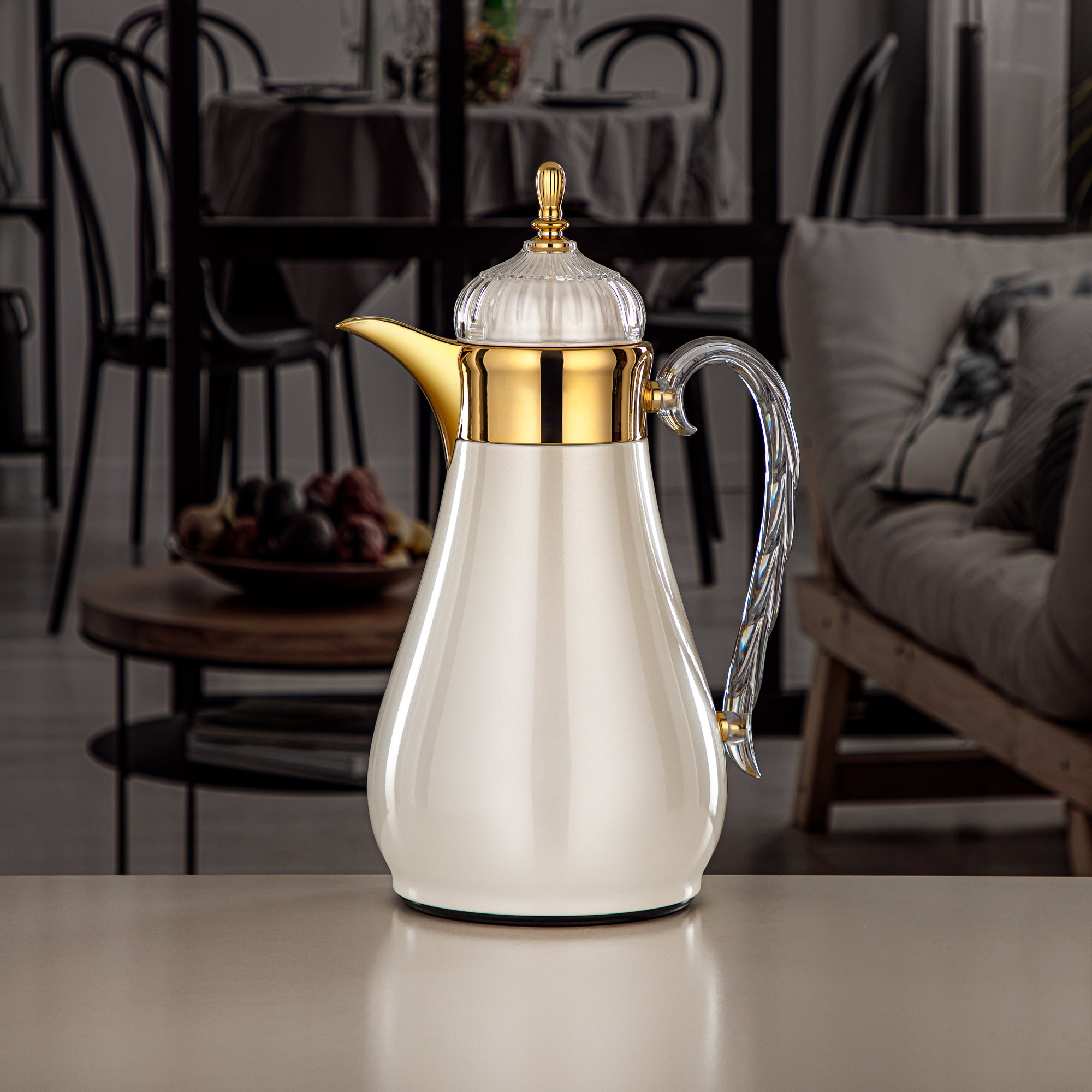 ألمرجان طقم ترامس، زر ضغط، 0.7 لتر + 1 لتر، أبيض لؤلؤي، ذهبي وشفاف (FG810-070/100 PW/G) - طقم ترمس أنيق