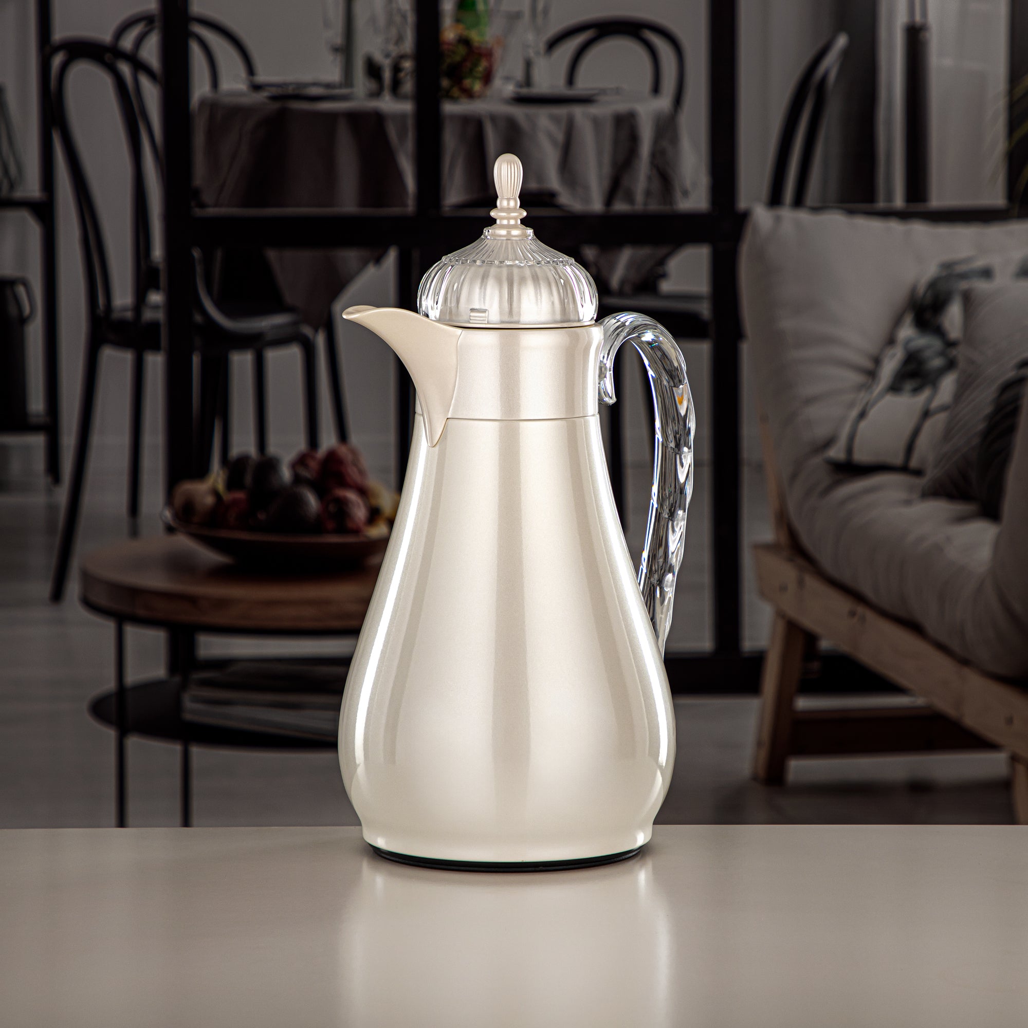 مجموعة طقم ترامس ألماجان، زر ضغط، 0.7 لتر + 1 لتر، أبيض لؤلؤي وشفاف (FG810-070/100 PW/TR) - مجموعات ترمس أنيقة