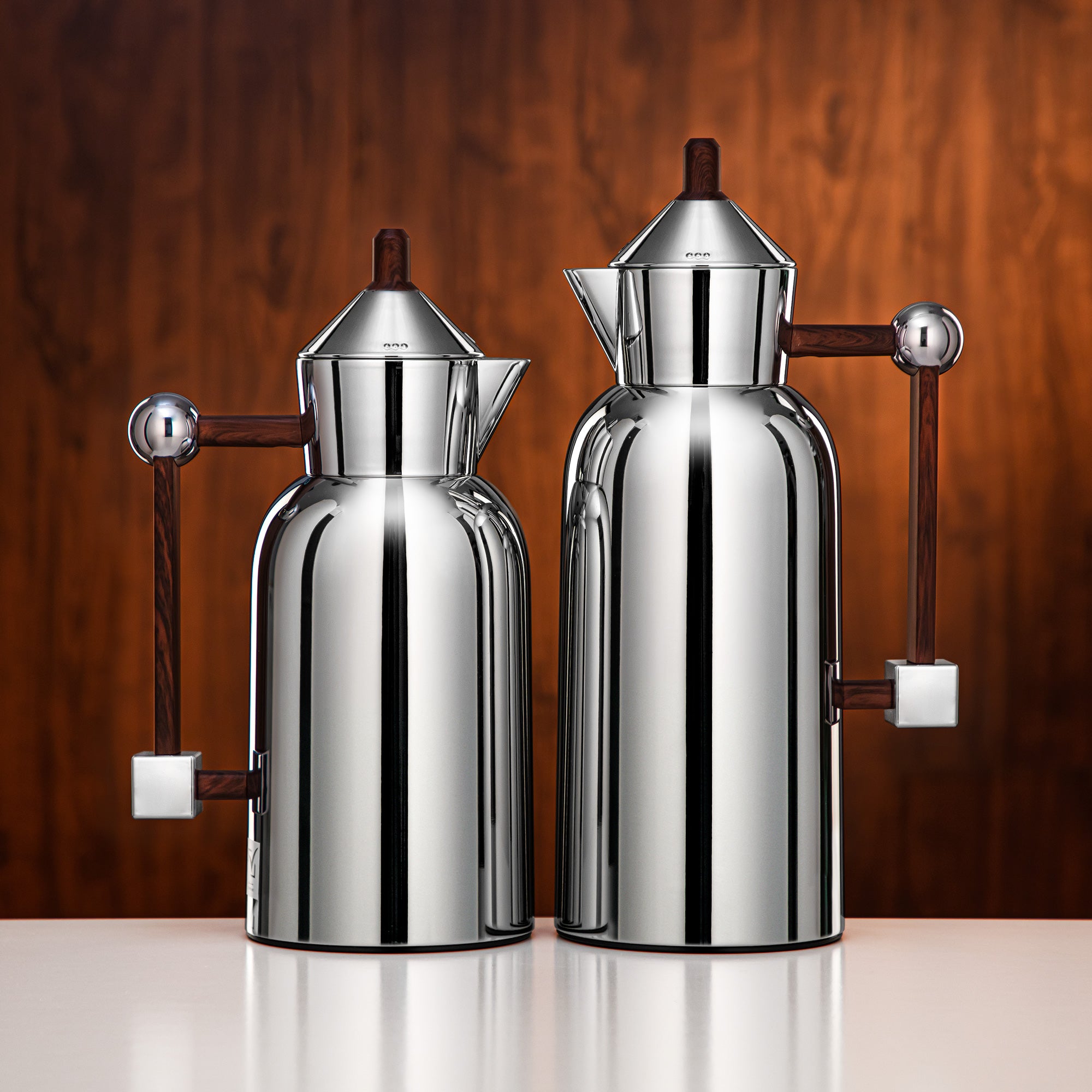 Almarjan Vacuum Flask Set 0.7L + 1L Silver & Dark Wood