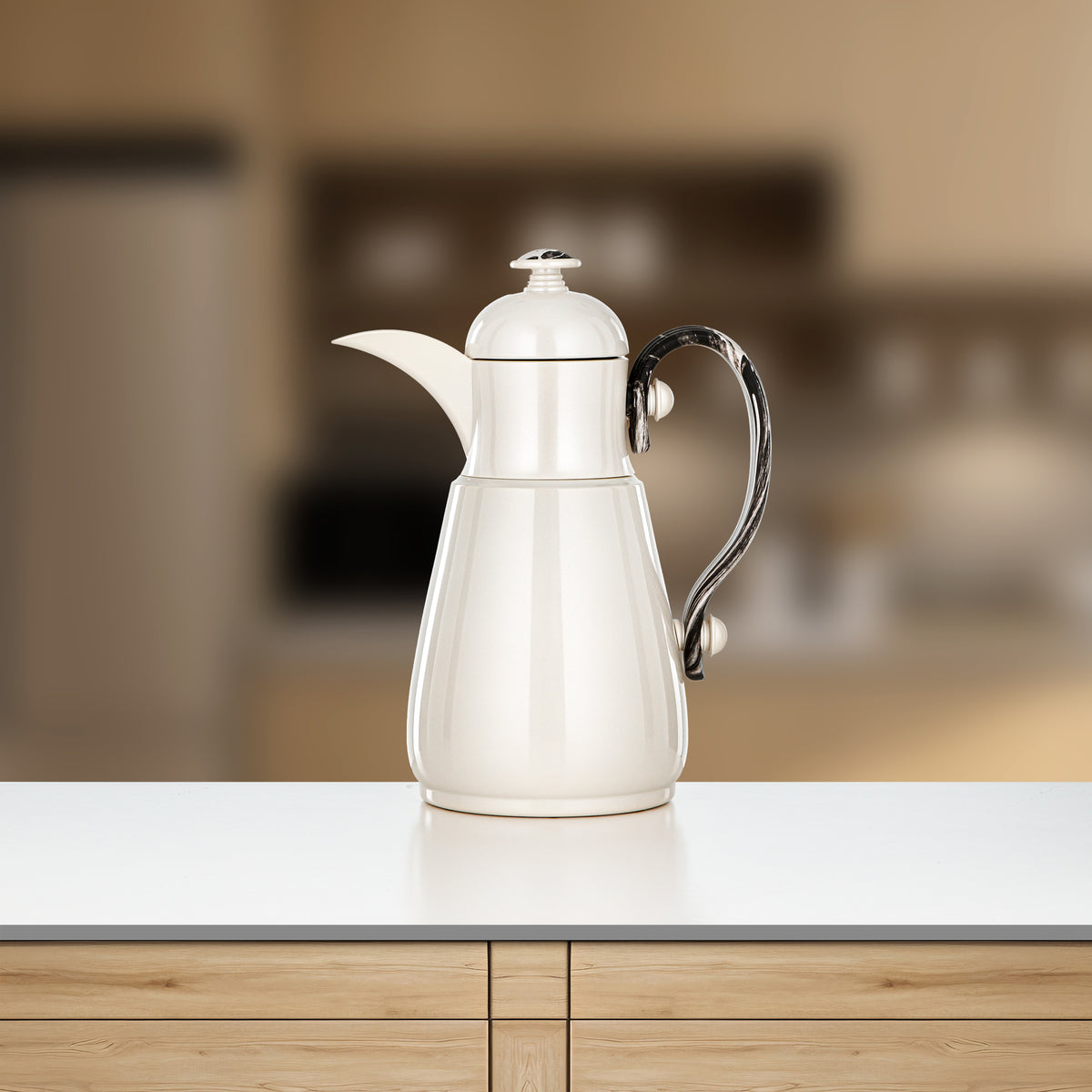Almarjan Double Wall Vacuum Flask 0.7 Lit, Pearl White & Marble