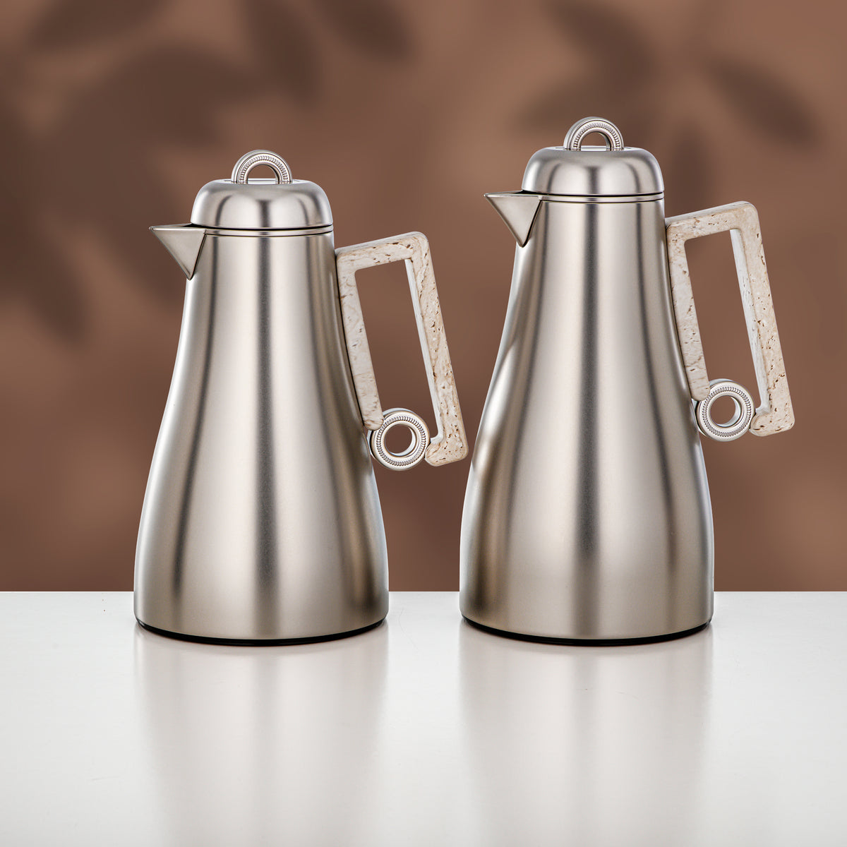 Almarjan 2 Pieces Vacuum Flask Set, Matt Nickel & Travertine Marble