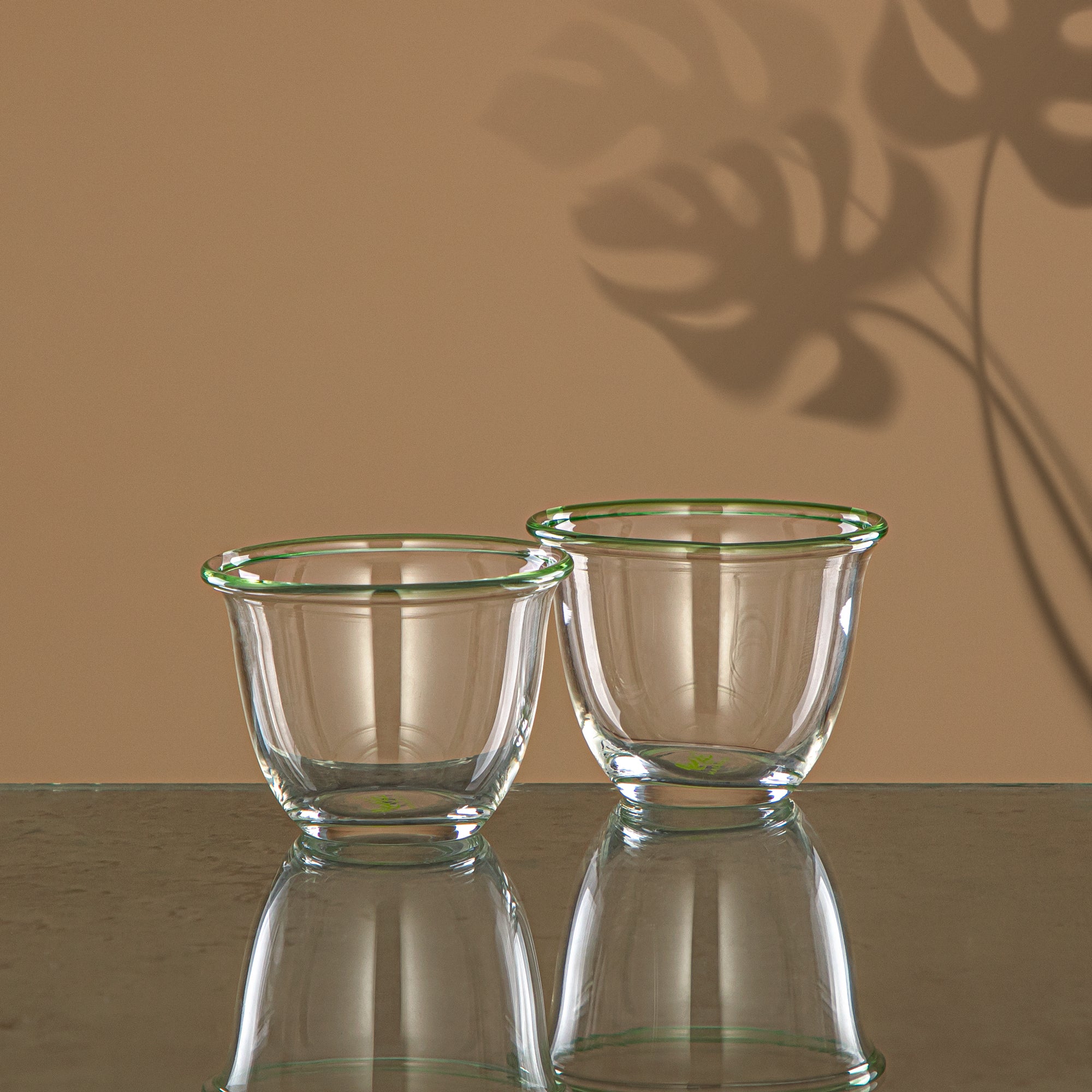 Almarjan Arabic Coffee Set 6 Pieces, Borosilicate Glass, Clear & Green (GLS0010119) - Arabic Coffee