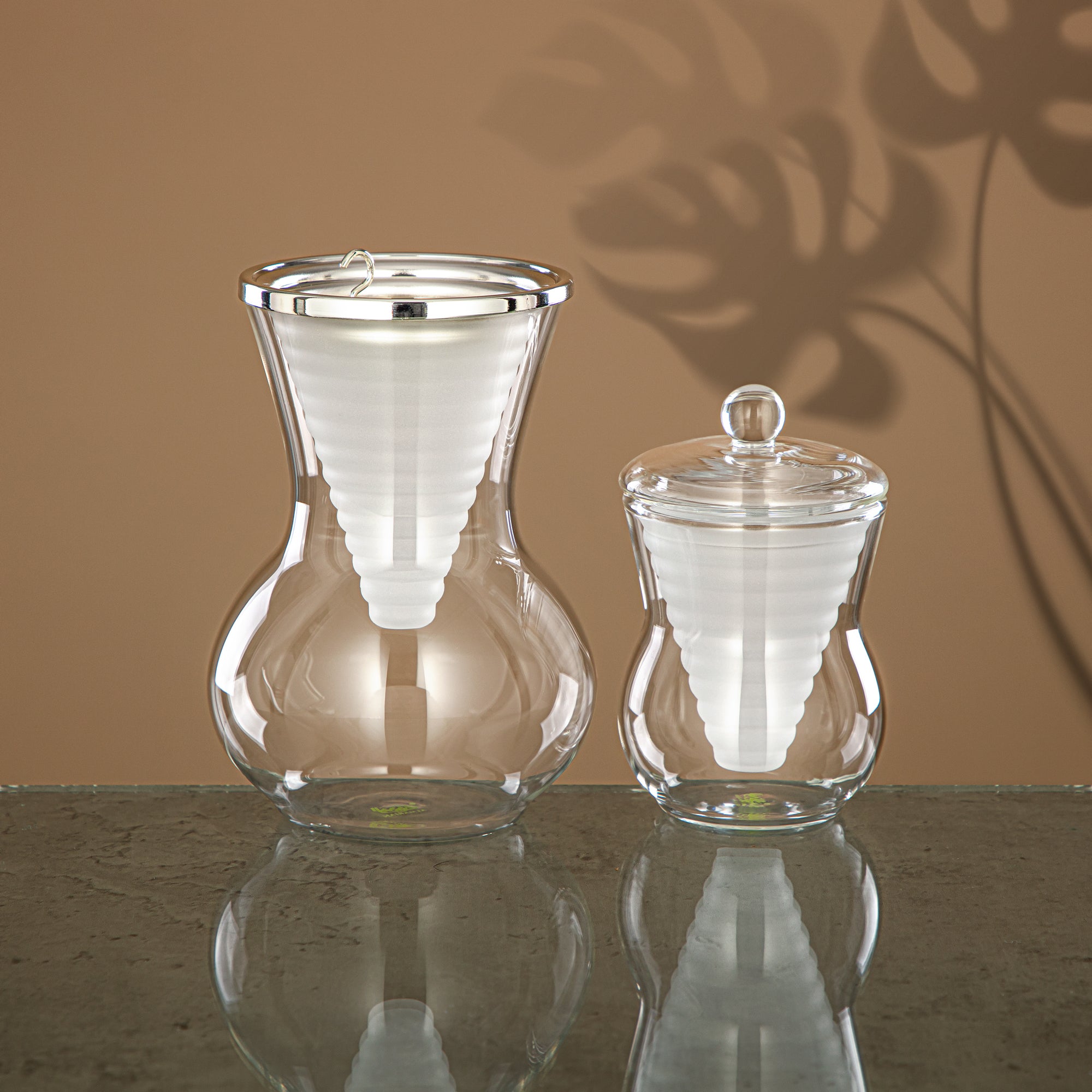 مجموعة مبخرة المرجان 2 قطعة، زجاج بوروسيليكات، شفاف وضبابي (GLS0010167) - مبخرة عود