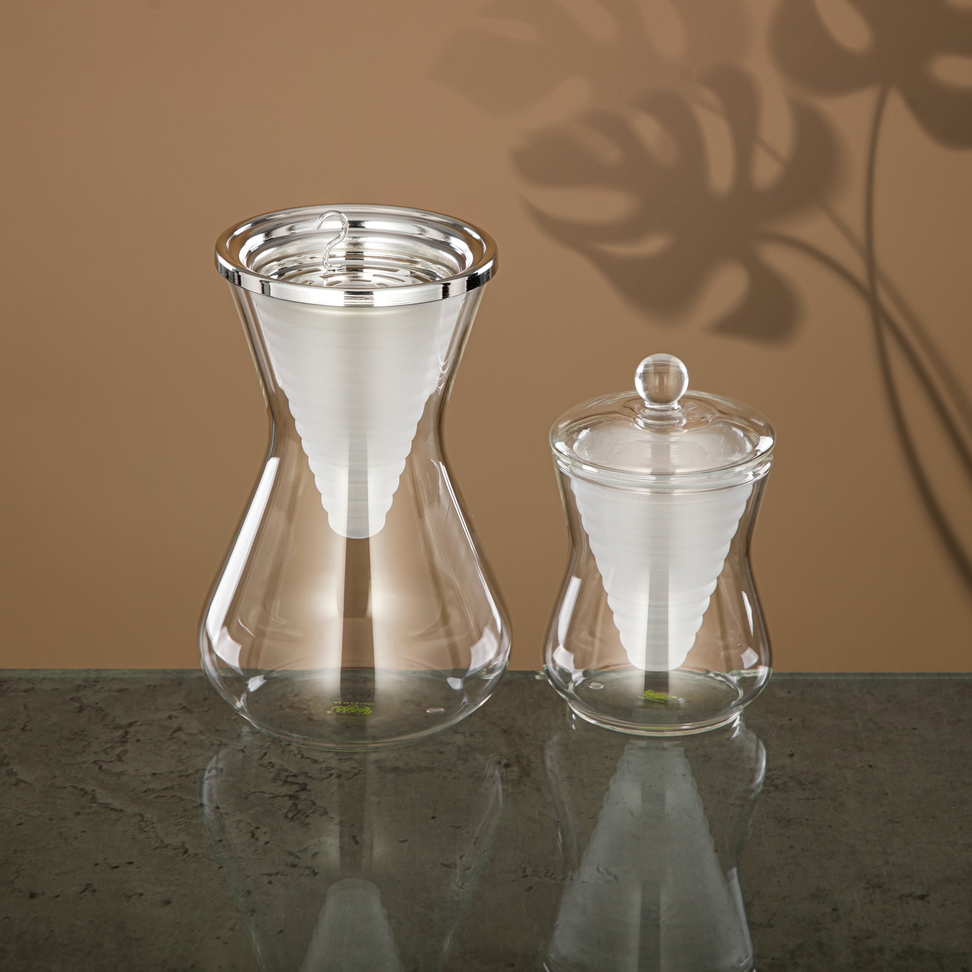 مجموعة مبخرة المرجان 2 قطعة، زجاج بوروسيليكات، شفاف وضبابي (GLS0010170) - مبخرة عود