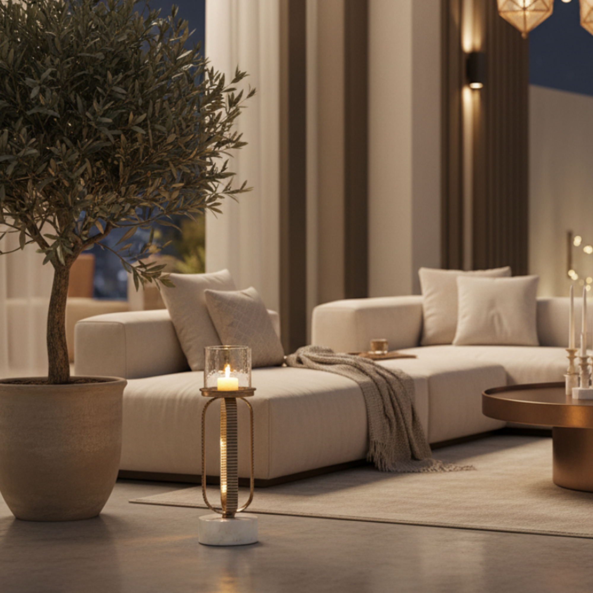 حامل شموع المرجان العمودي 34 سم بلون الشمبانيا الذهبي