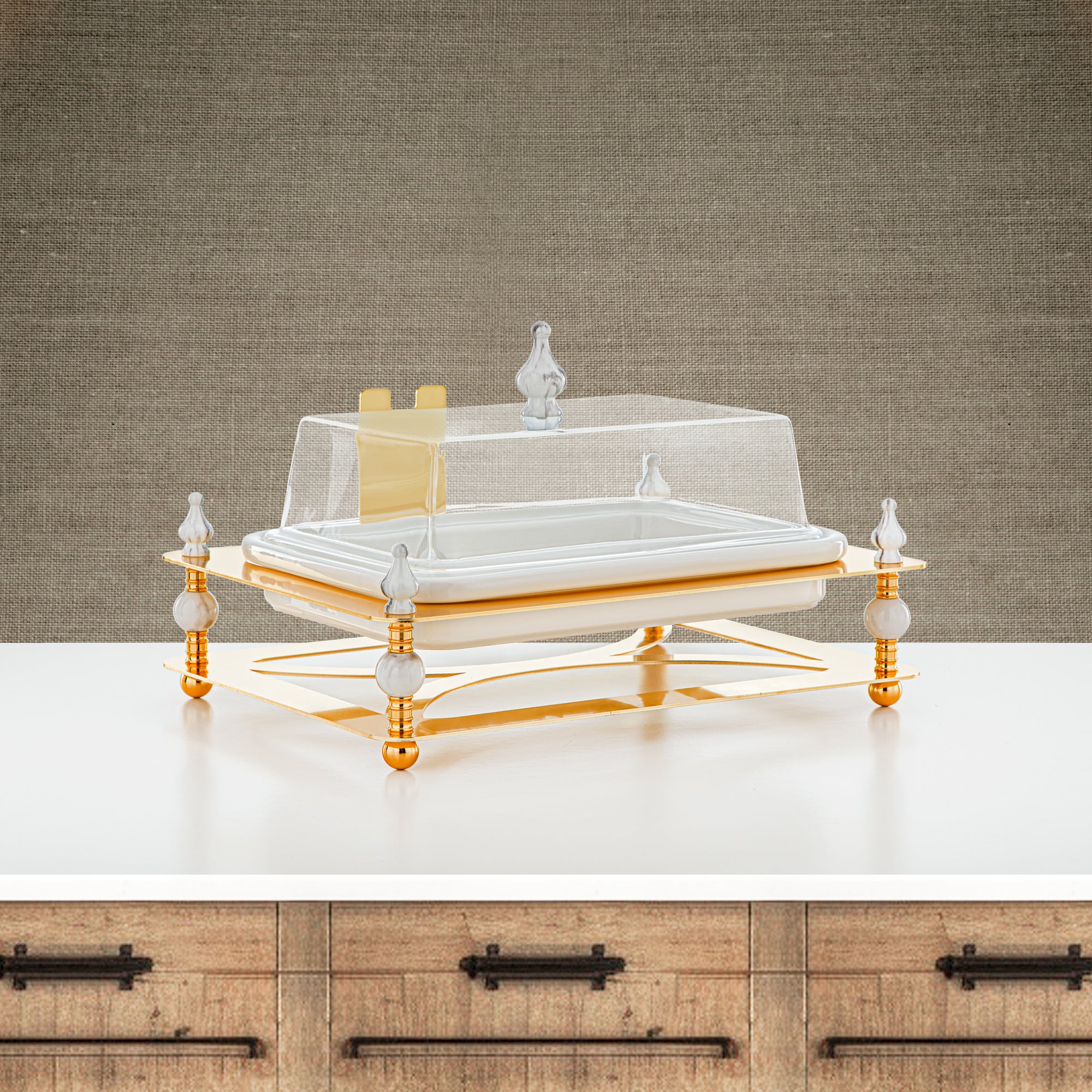 Almarjan 33 CM Serving Tray With Acrylic Cover Gold - HM4110-G