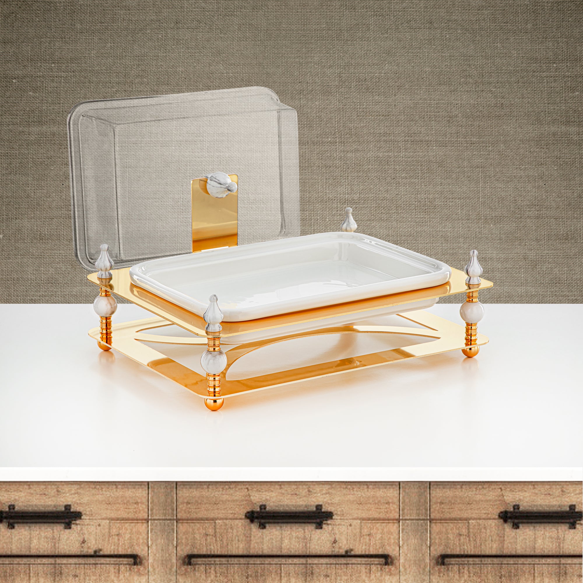 Almarjan 33 CM Serving Tray With Acrylic Cover Gold - HM4110-G