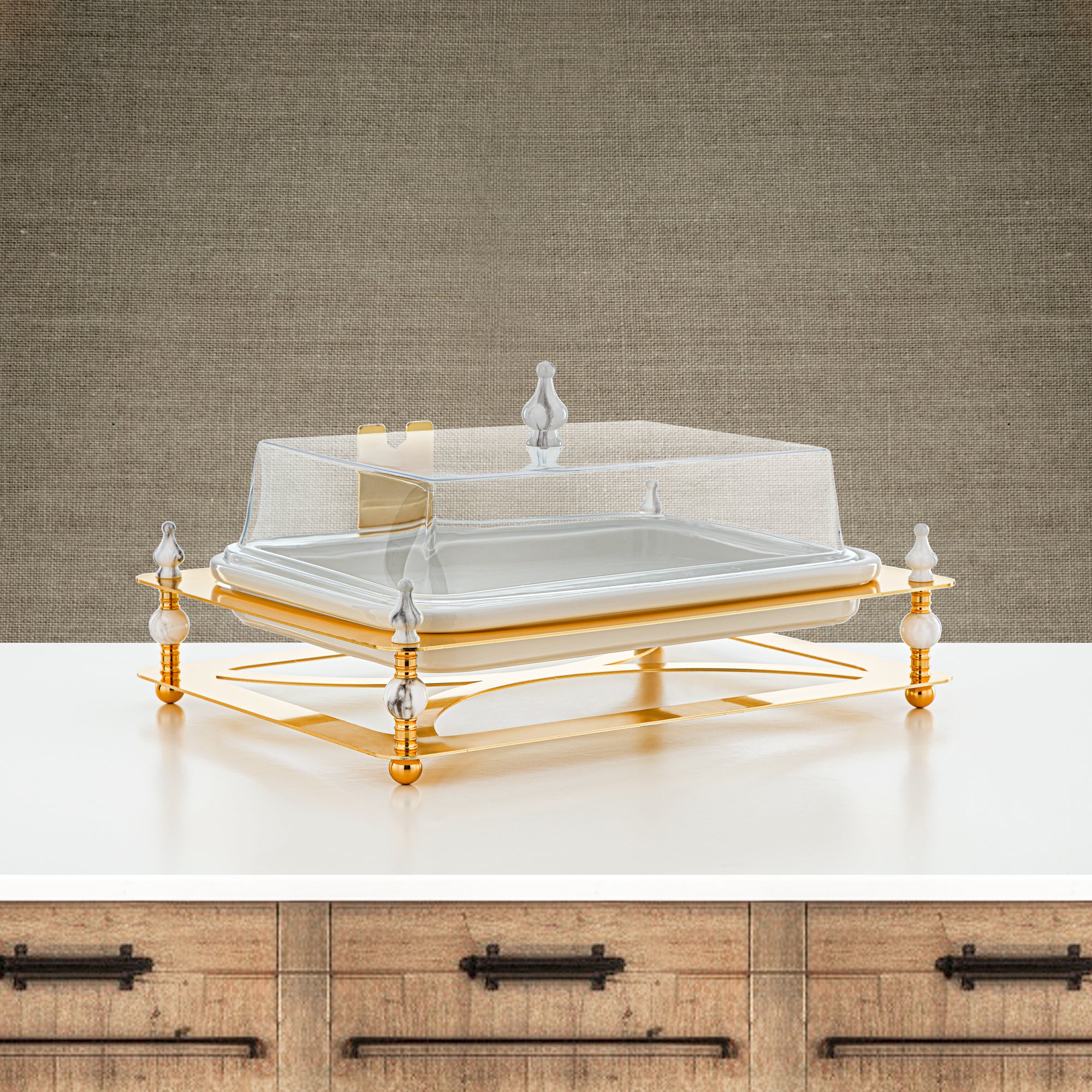 Almarjan 41 CM Serving Tray With Acrylic Cover Gold - HM4111-G