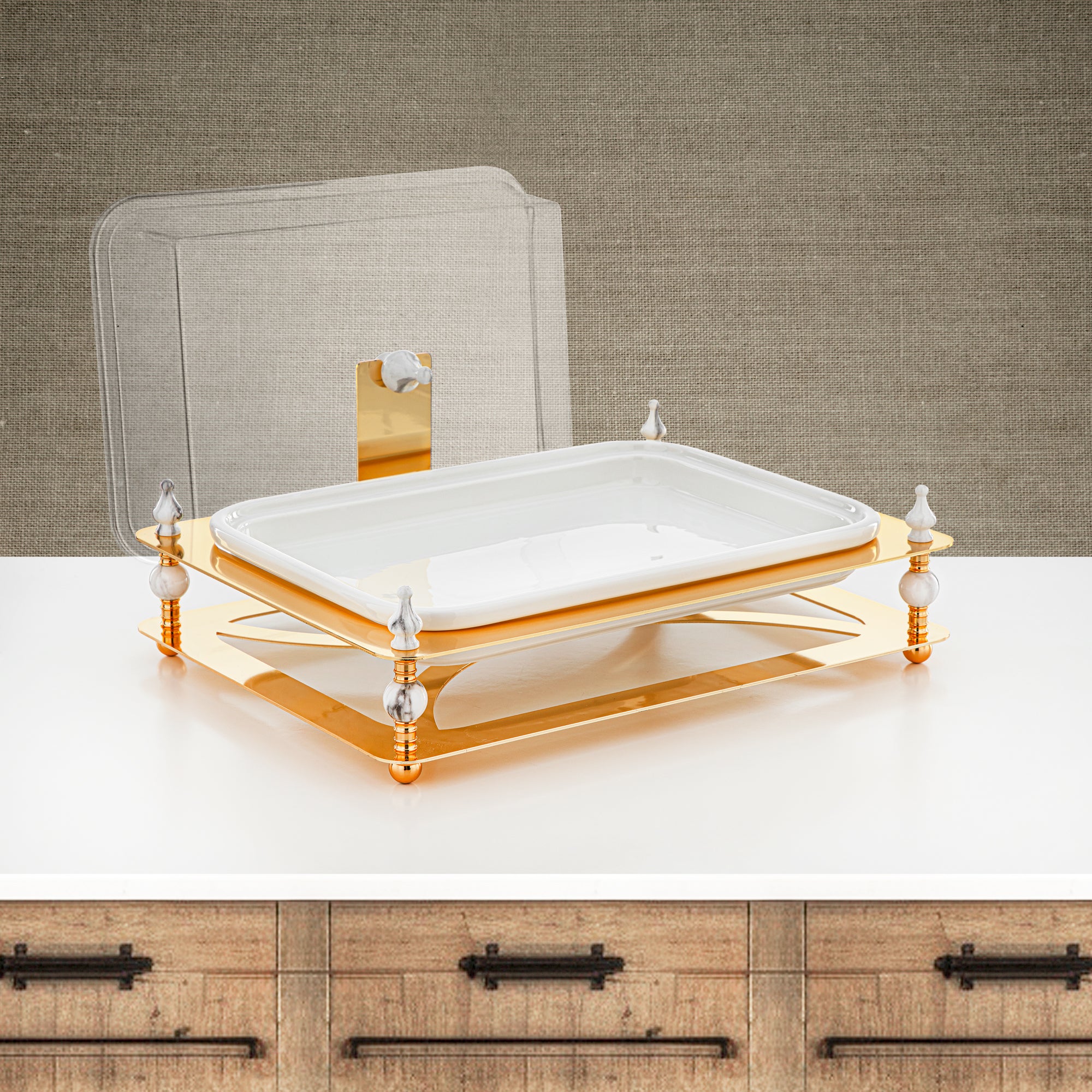 Almarjan 41 CM Serving Tray With Acrylic Cover Gold - HM4111-G