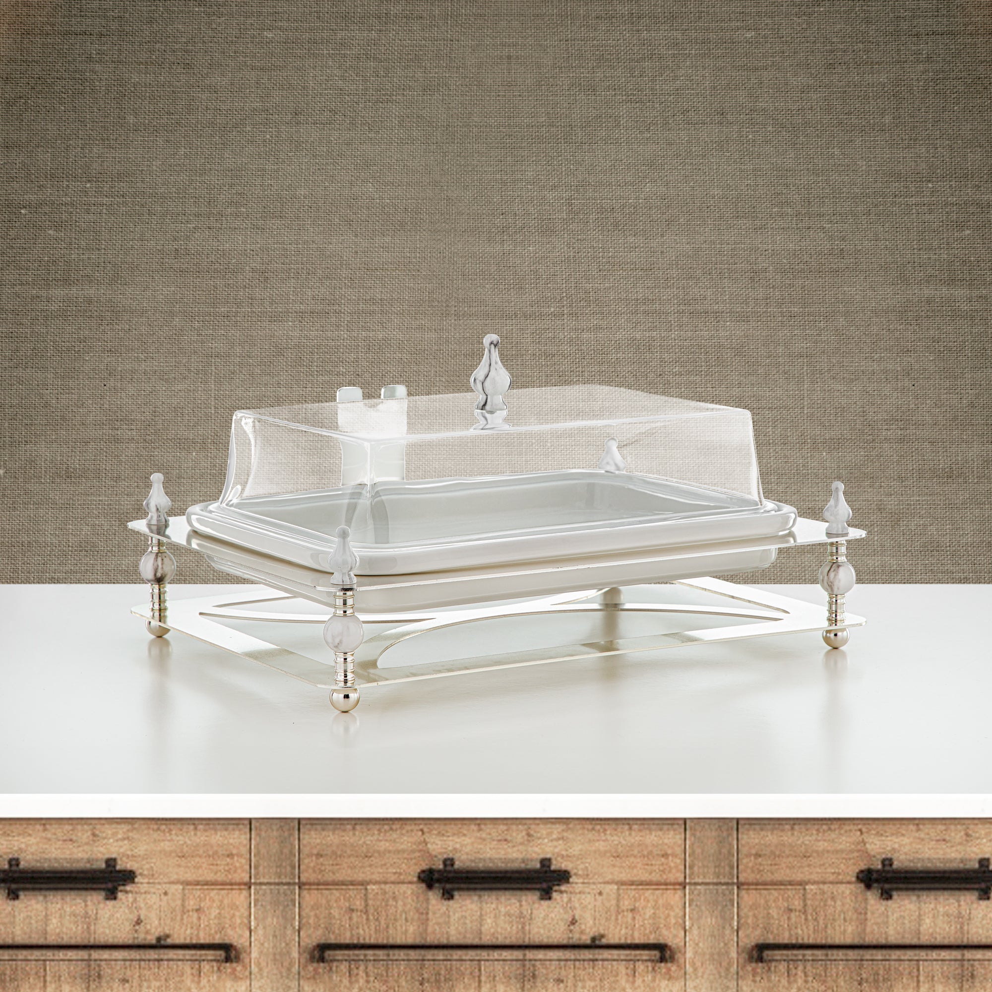 صينية تقديم المرجان 41 سم مع غطاء أكريليك فضي - HM4111-S