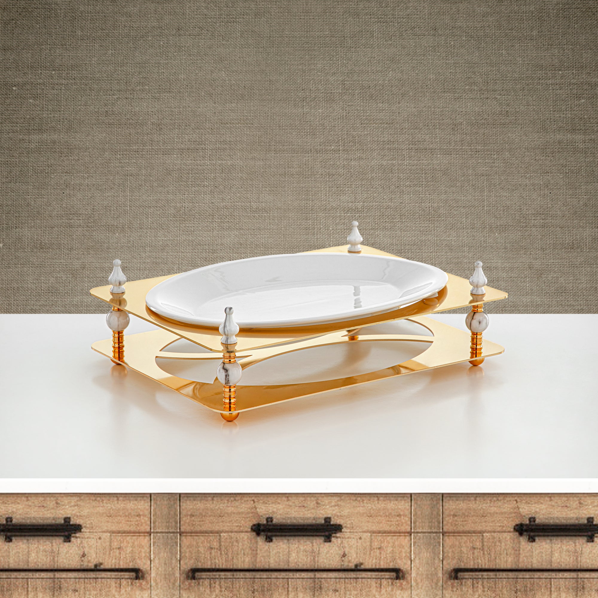 صينية تقديم المرجان 36 سم ذهبية - HM4112-G