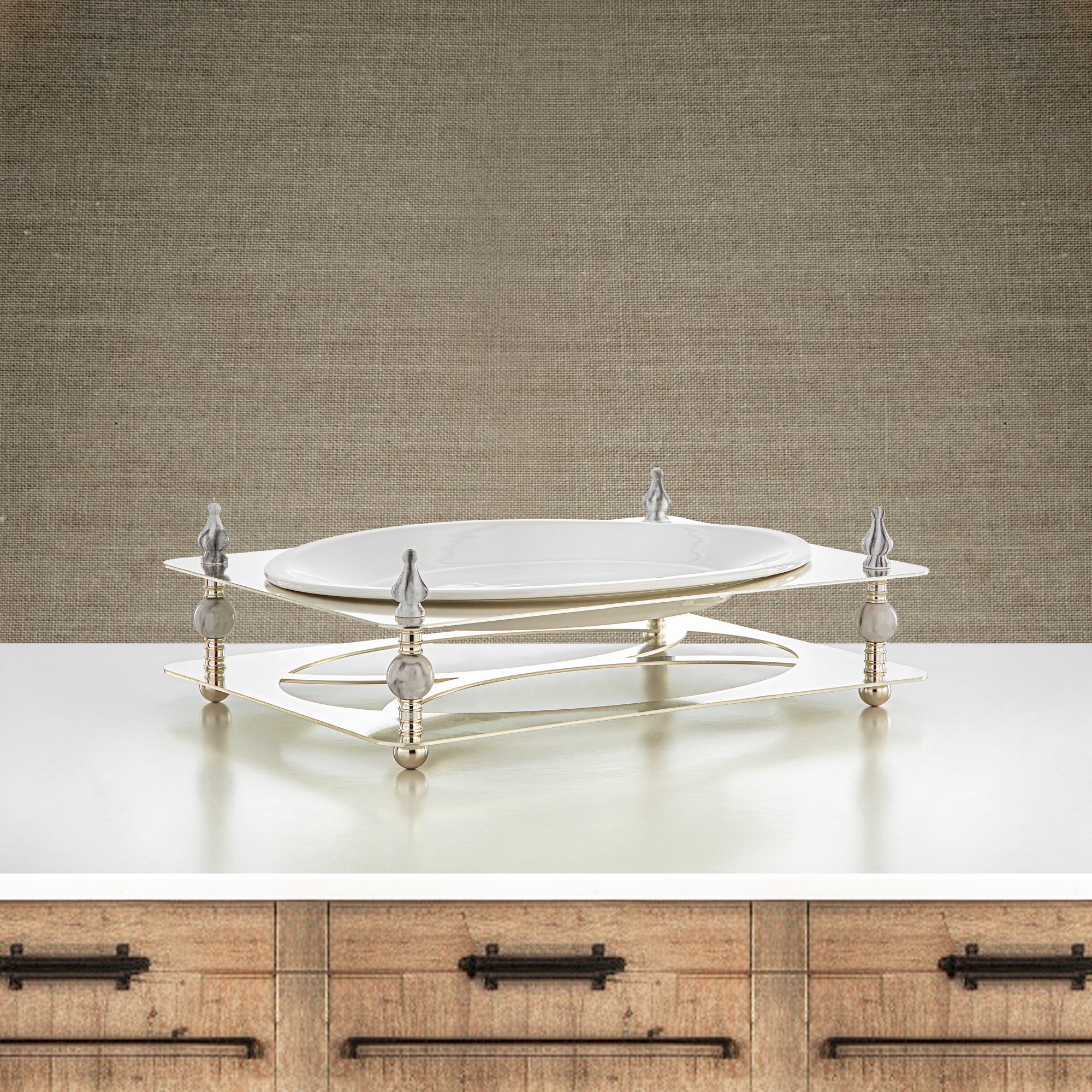 Almarjan 36 CM Serving Tray Silver - HM4112-S