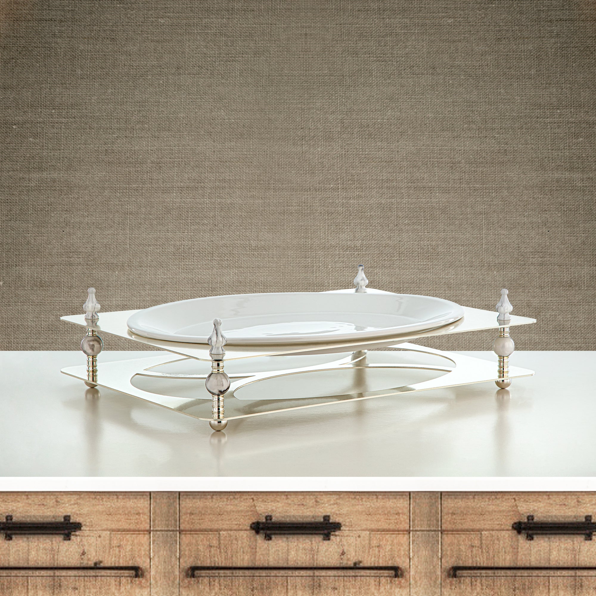 Almarjan 43 CM Serving Tray Silver - HM4113-S