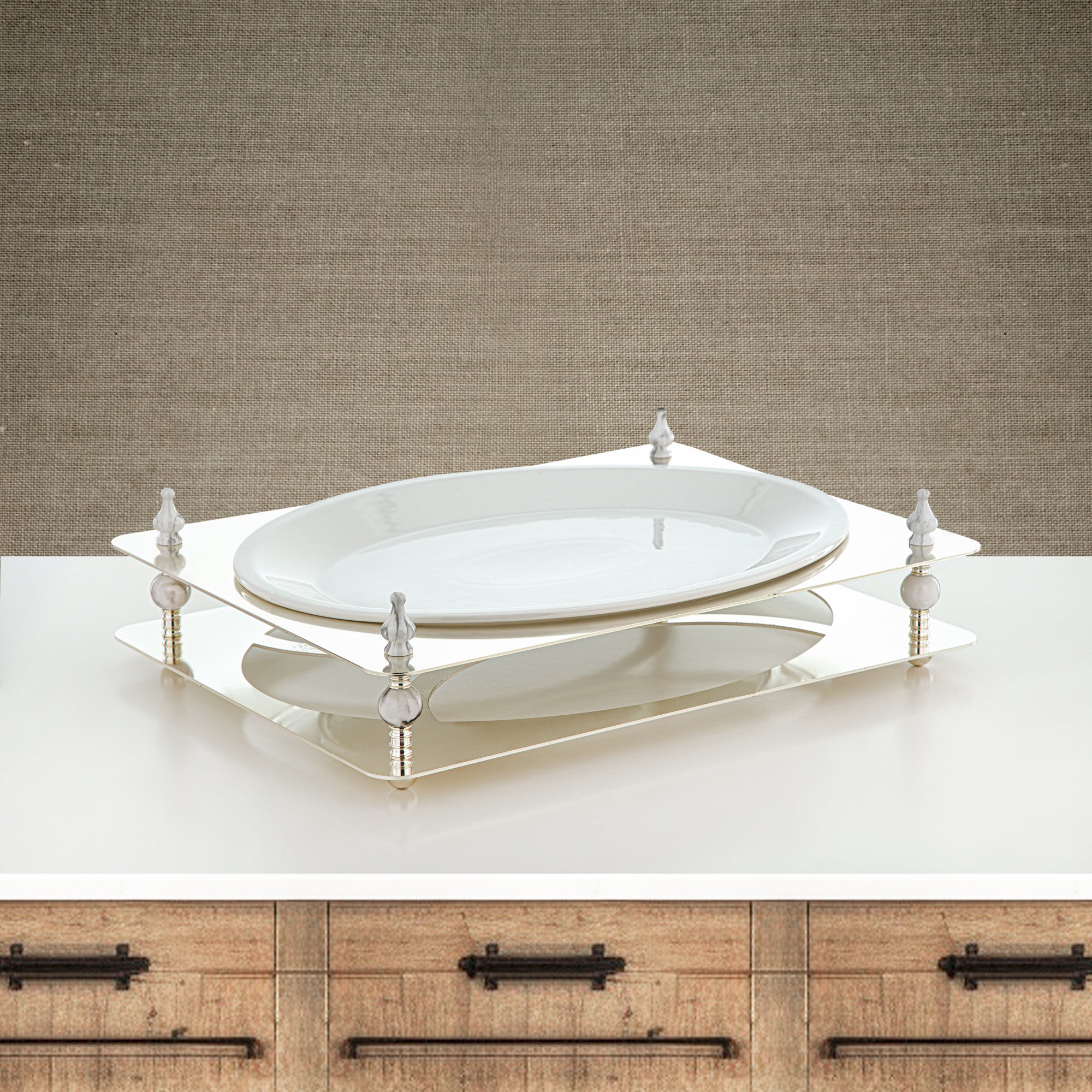 صينية تقديم المرجان 43 سم فضية - HM4113-S