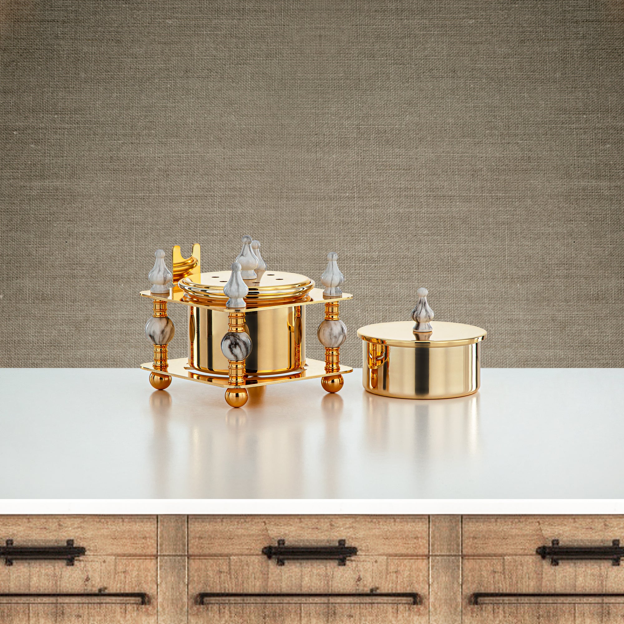 Almarjan 2 Pieces Incense Burner Set Gold - HM4114-G