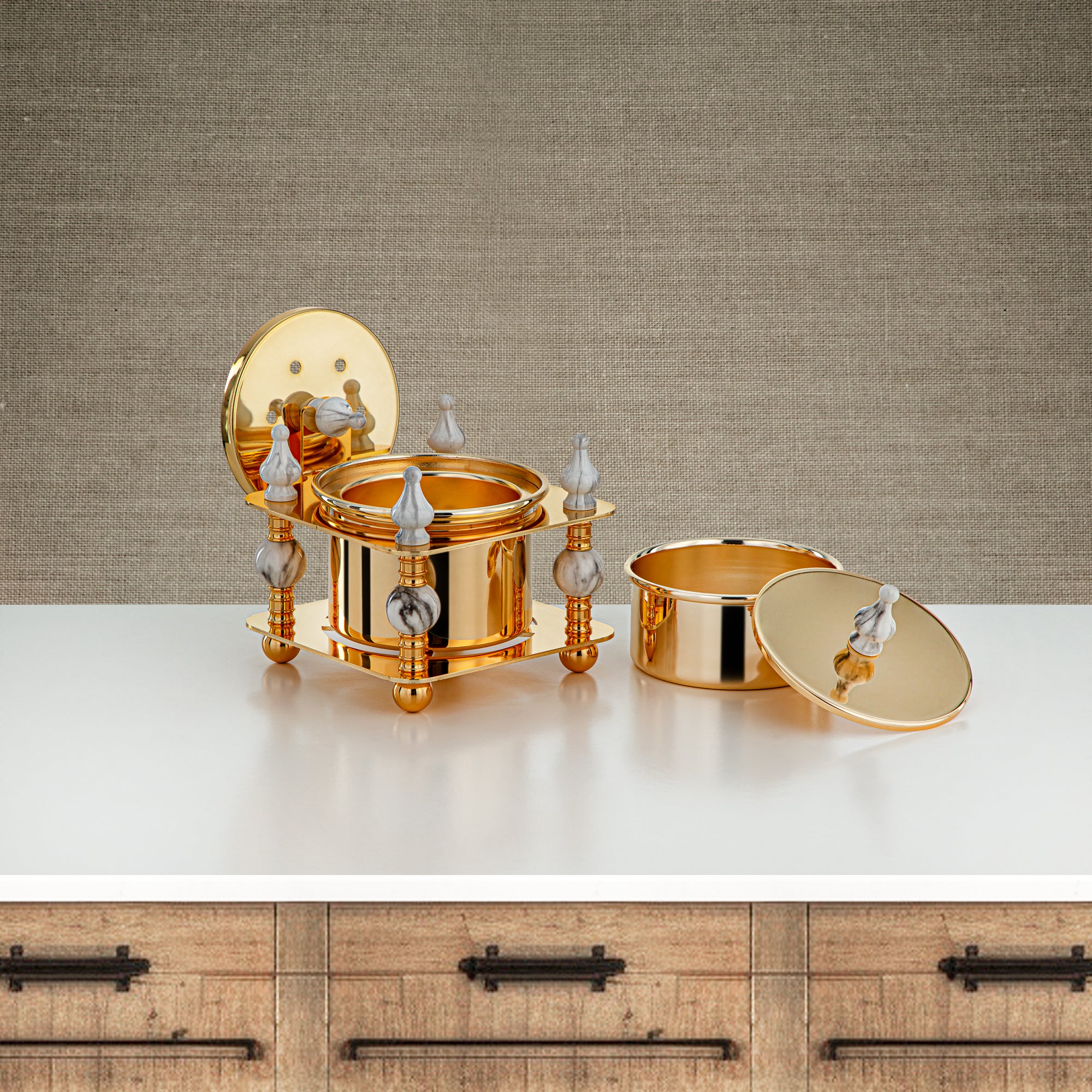 Almarjan 2 Pieces Incense Burner Set Gold - HM4114-G