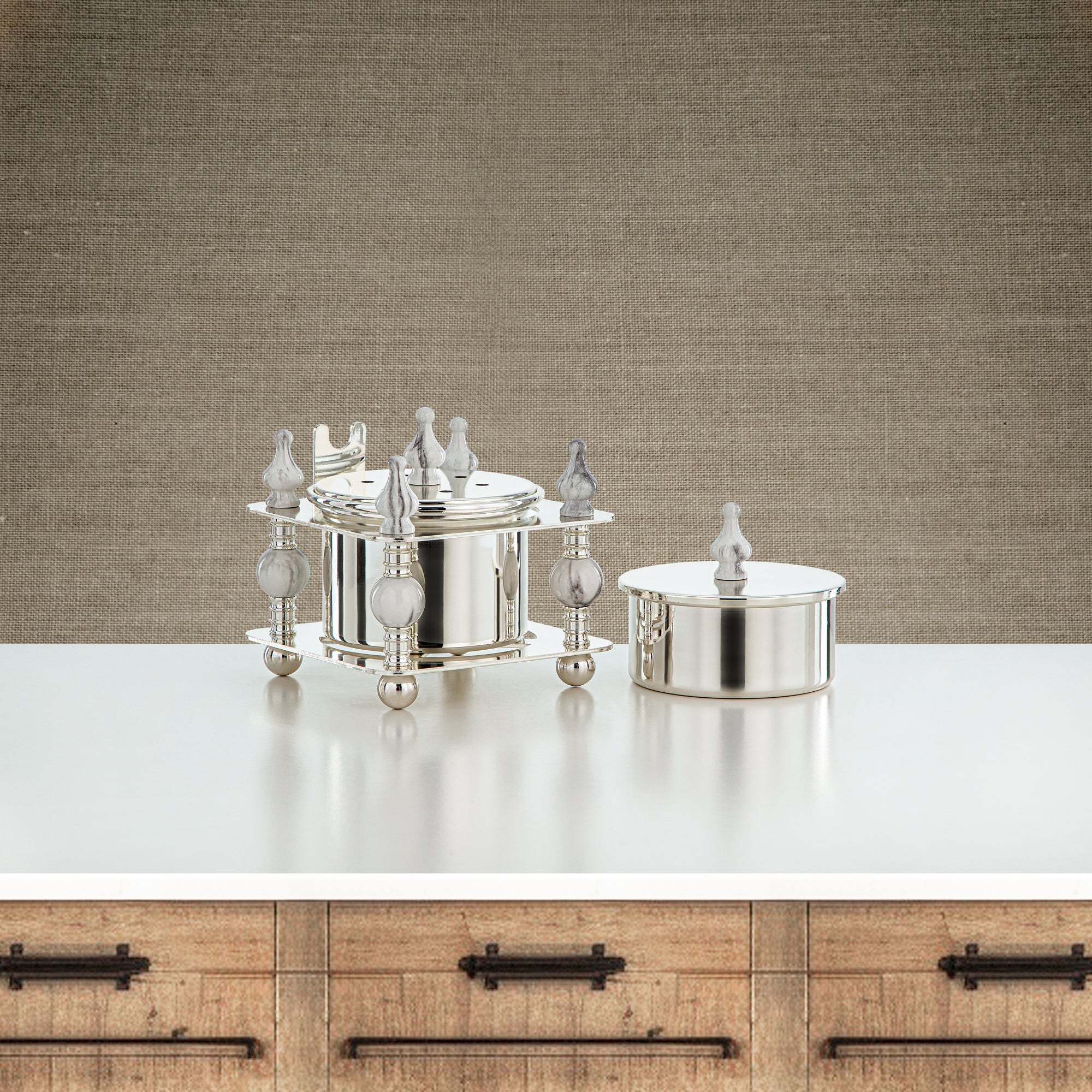 Almarjan 2 Pieces Incense Burner Set Silver - HM4114-S