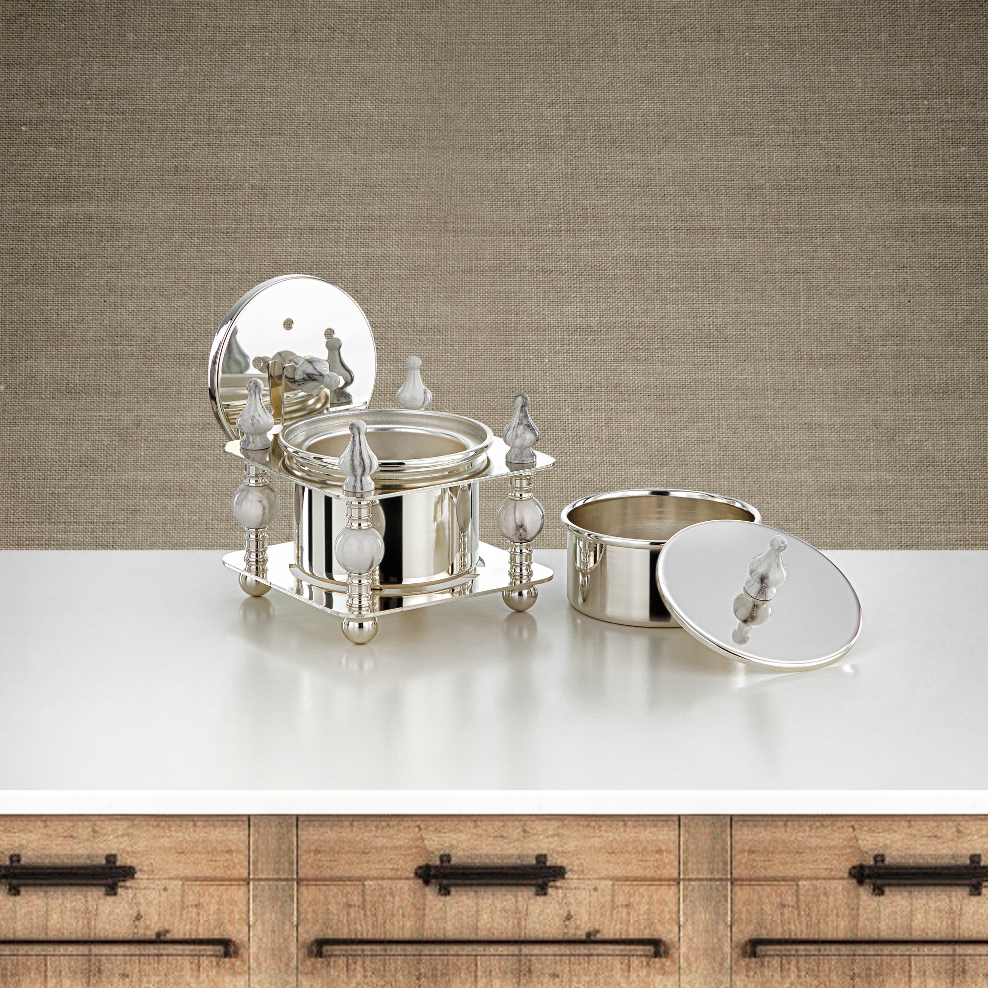 Almarjan 2 Pieces Incense Burner Set Silver - HM4114-S