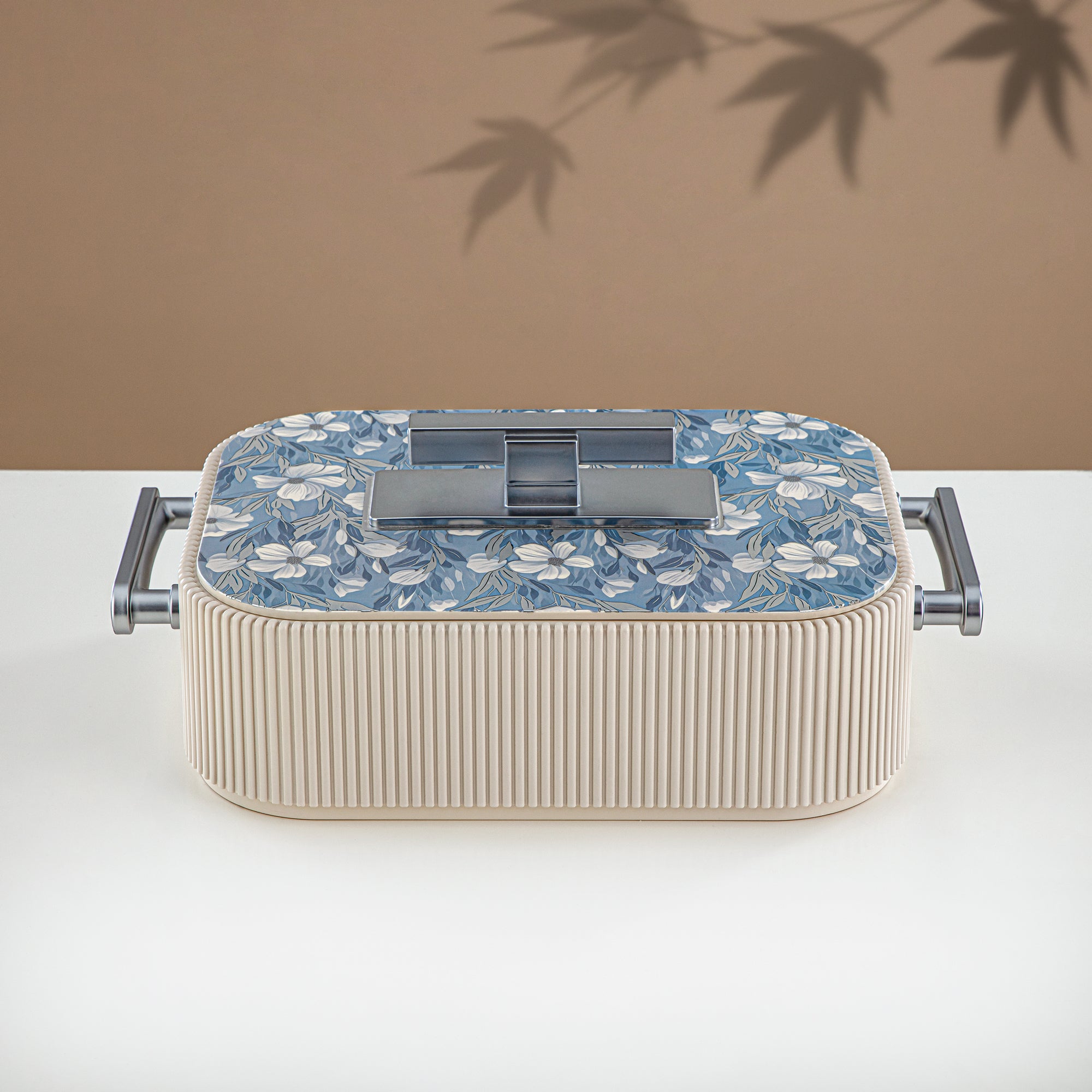 Almarjan Hot Pot ABS, 3000ML, Floral Beige & Matt Silver (HP06-300SP-AZ01S) - Elegant Serving