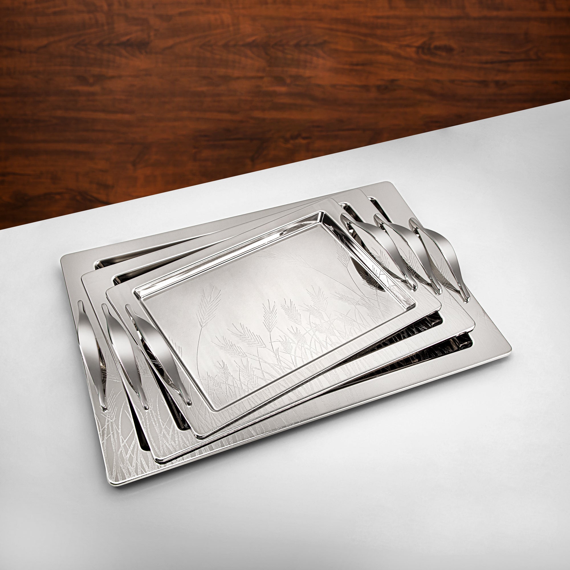 مجموعة صواني تقديم المرجان 3 قطع فضي - HT2411004