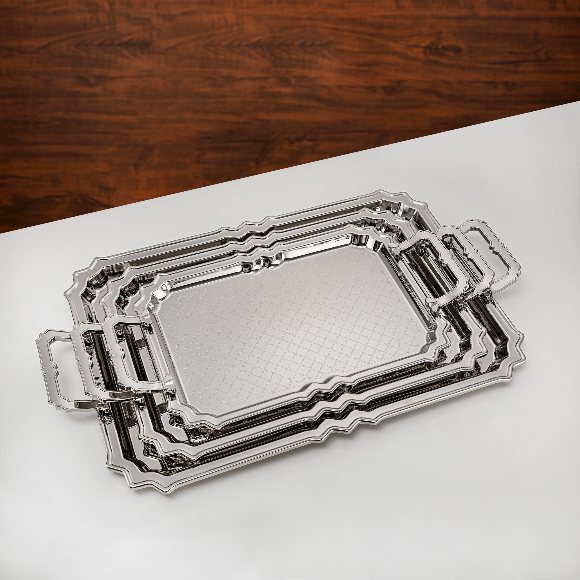 مجموعة صواني تقديم المرجان 3 قطع فضي - HT2411008