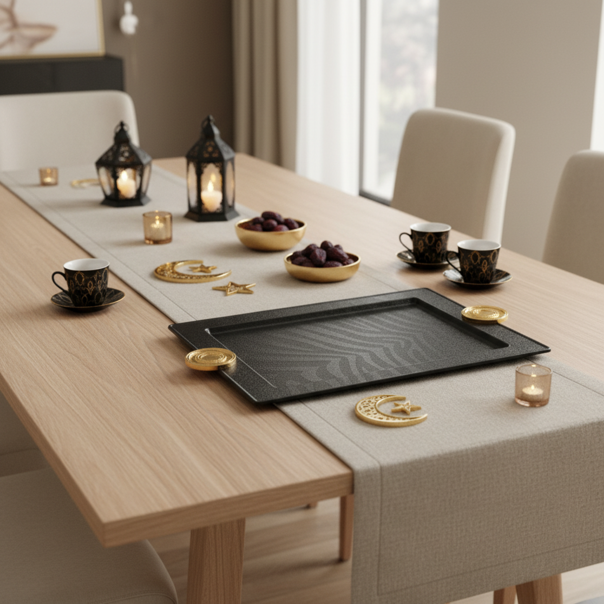 صينية تقديم المرجان 59 سم أسود وذهبي بتصميم متشقق