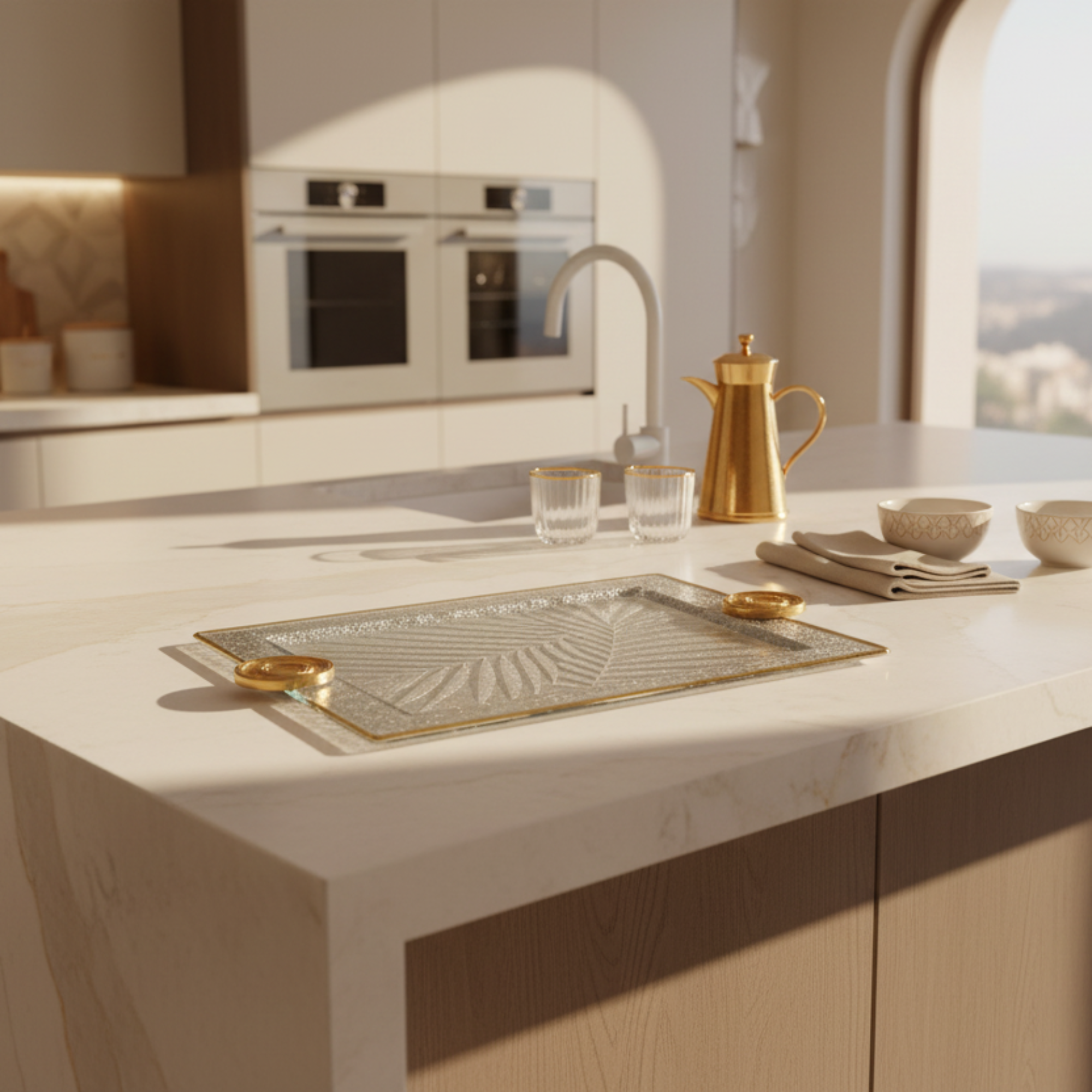 Almarjan Serving Tray 59 cm Silver & Gold Crackle