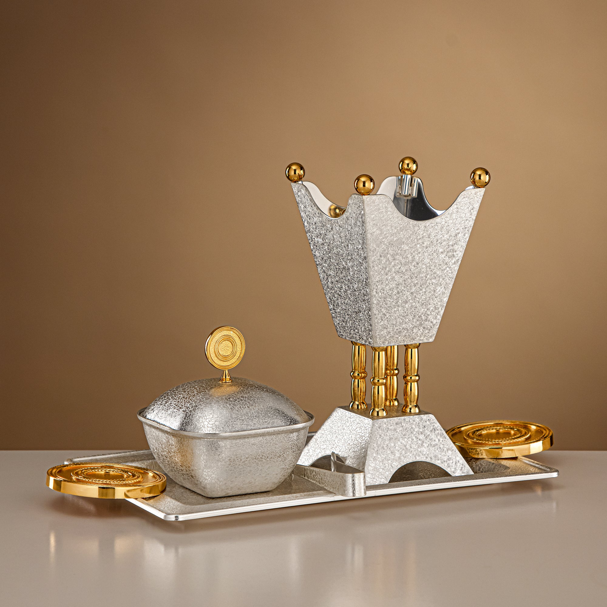 طقم مبخرة المرجان المكون من 3 قطع باللونين الفضي والذهبي