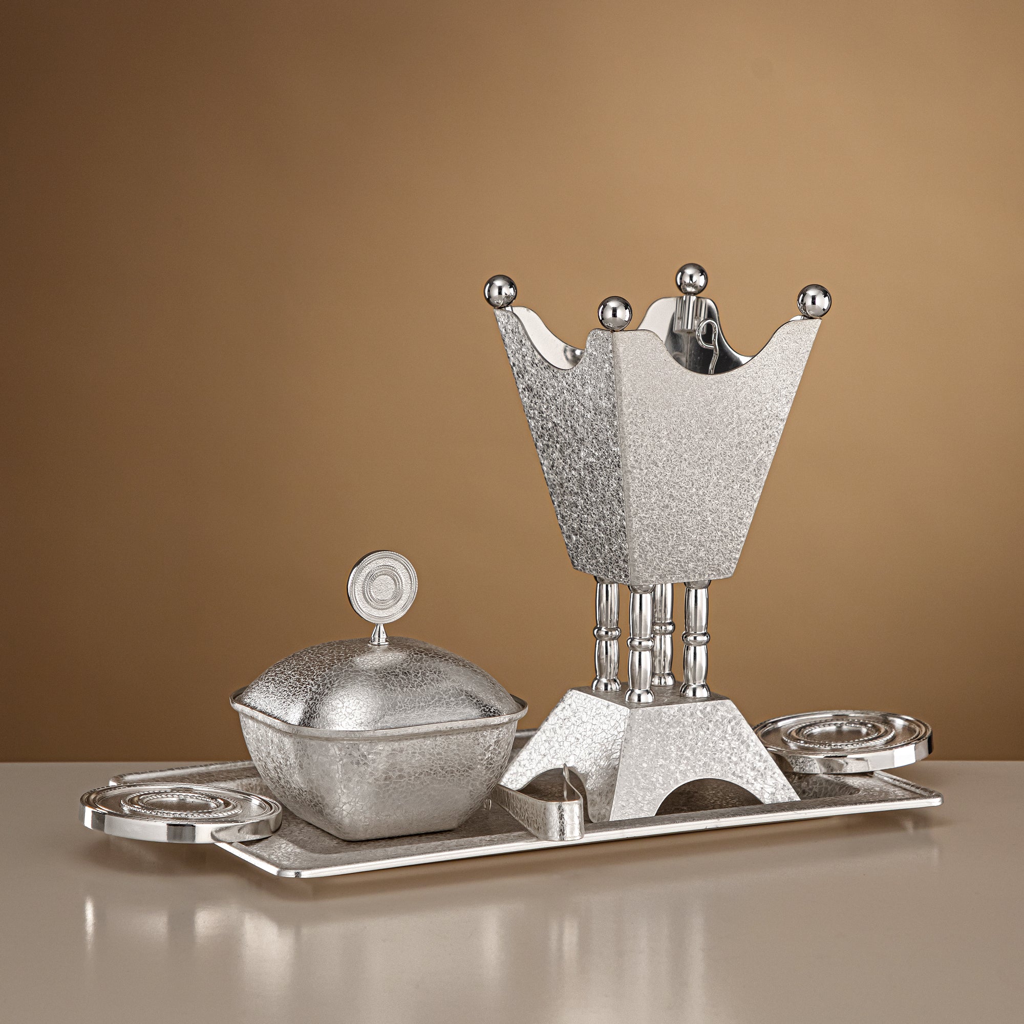 طقم مبخرة المرجان المكون من 3 قطع - فضي