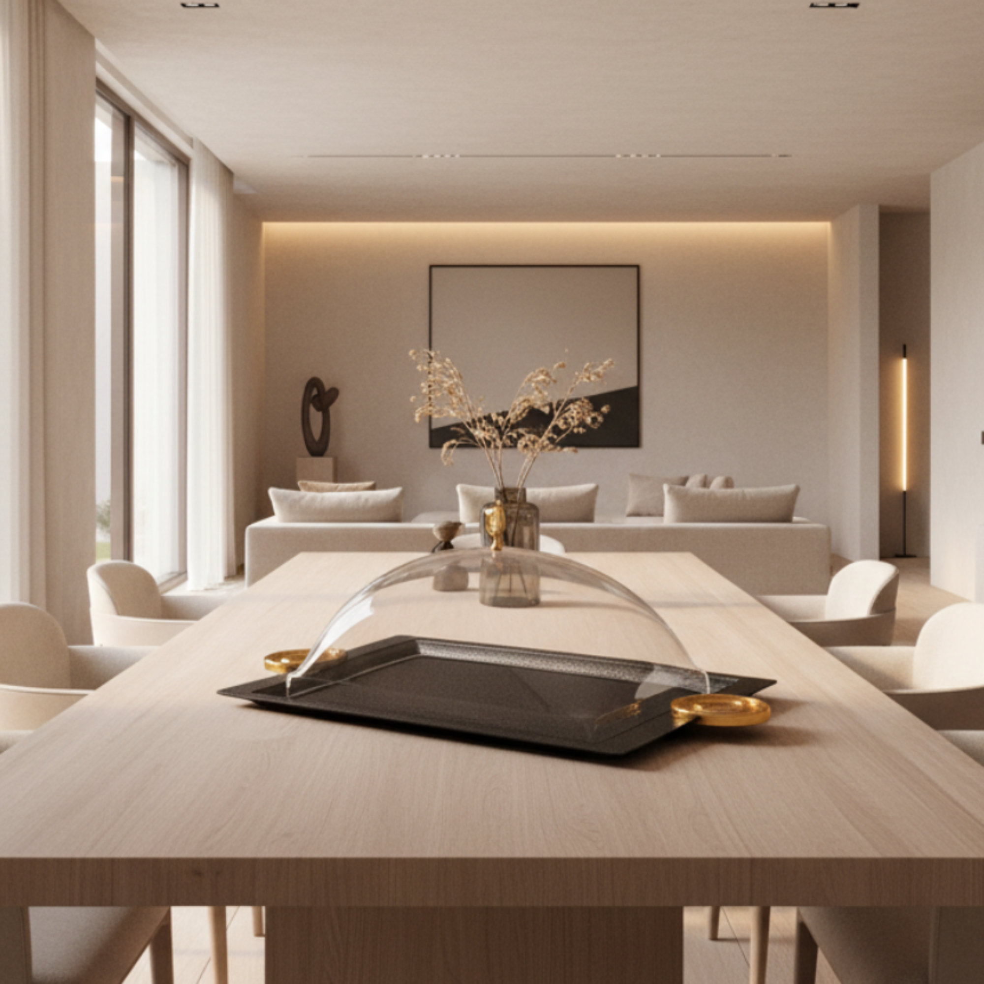 صينية تقديم المرجان مع غطاء 53 سم أسود وذهبي بتصميم متشقق