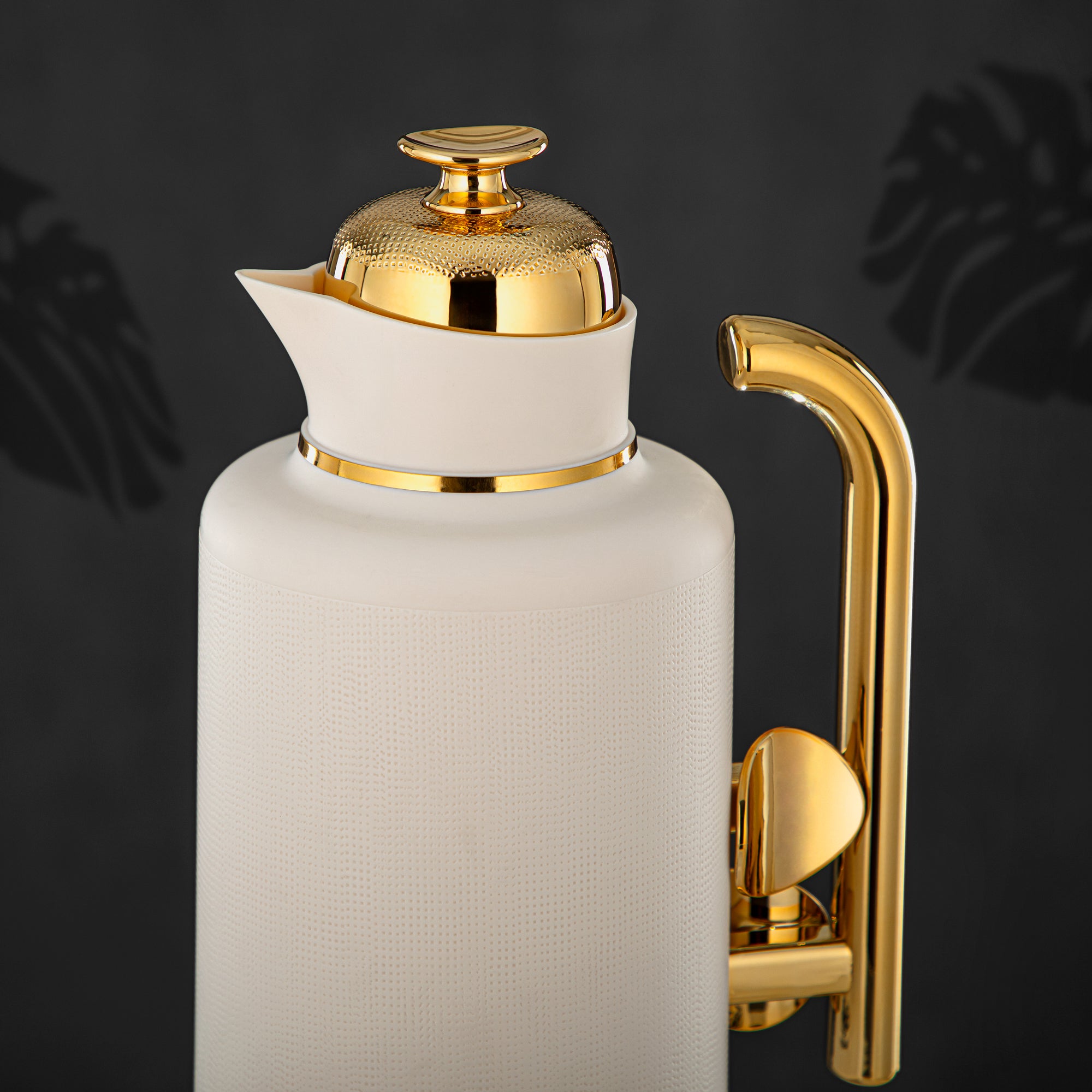 Almarjan Vacuum Flask Set, ABS, Push Button, 1L + 1L, Matt Ivory & Gold (IZ-MIVYG) - Modern Elegance