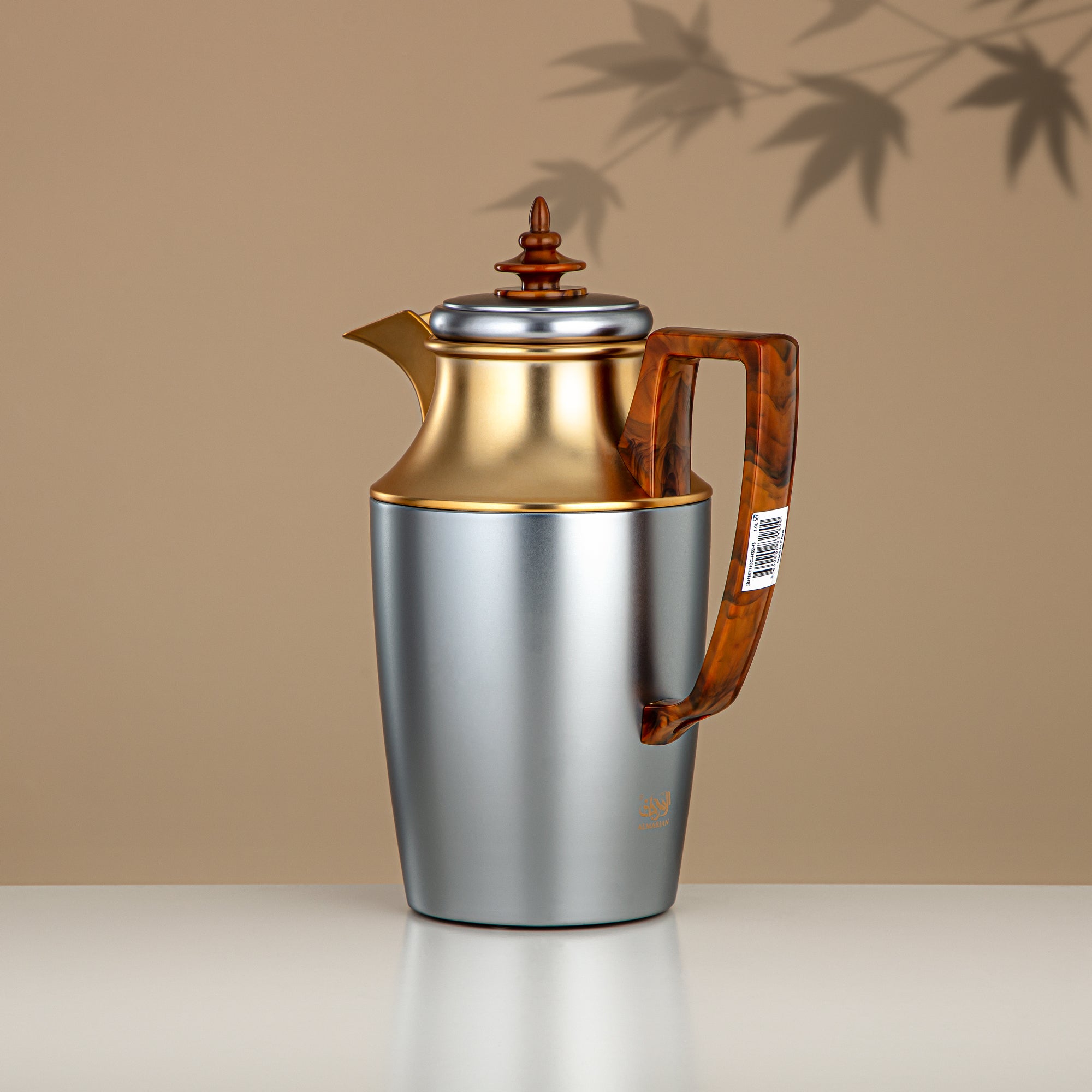 مجموعة طقم ترامس، زر ضغط، 1 لتر + 1 لتر، فضي مطفي وذهبي مطفي (JBH10T/10C-H/S/S/H/S) - شاي وقهوة ترمس