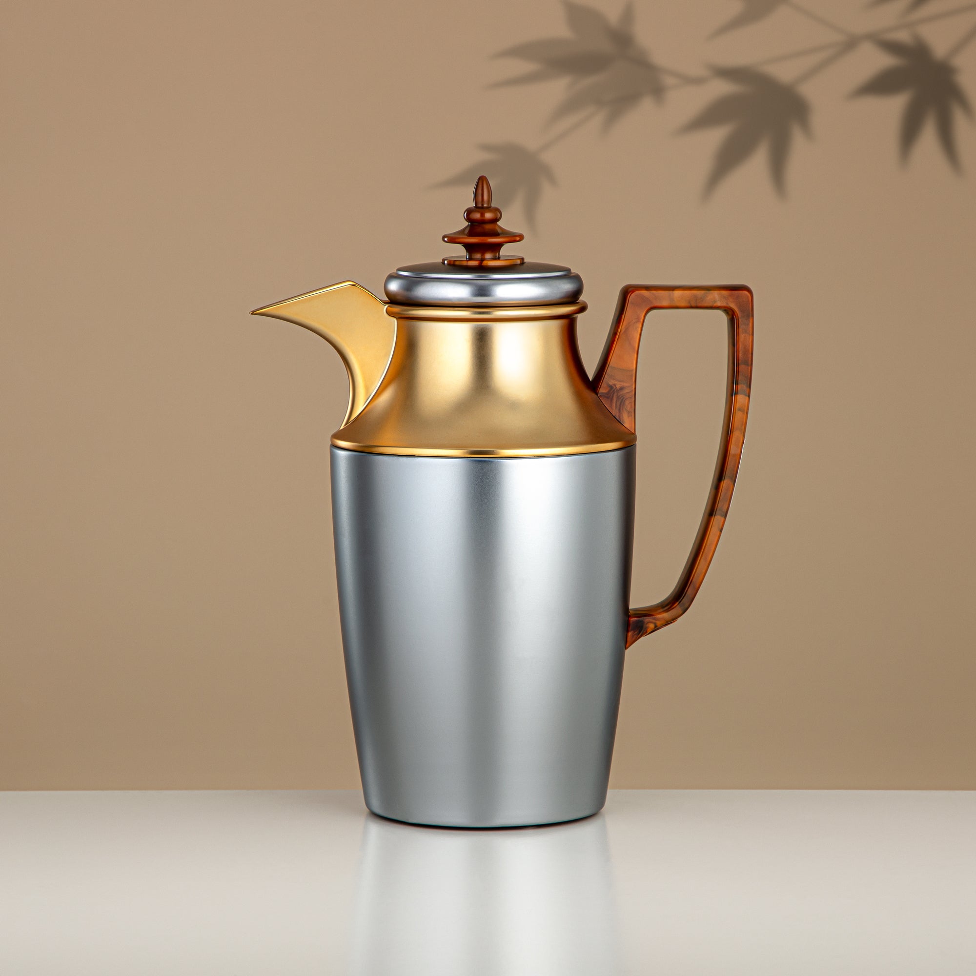 مجموعة طقم ترامس، زر ضغط، 1 لتر + 1 لتر، فضي مطفي وذهبي مطفي (JBH10T/10C-H/S/S/H/S) - شاي وقهوة ترمس