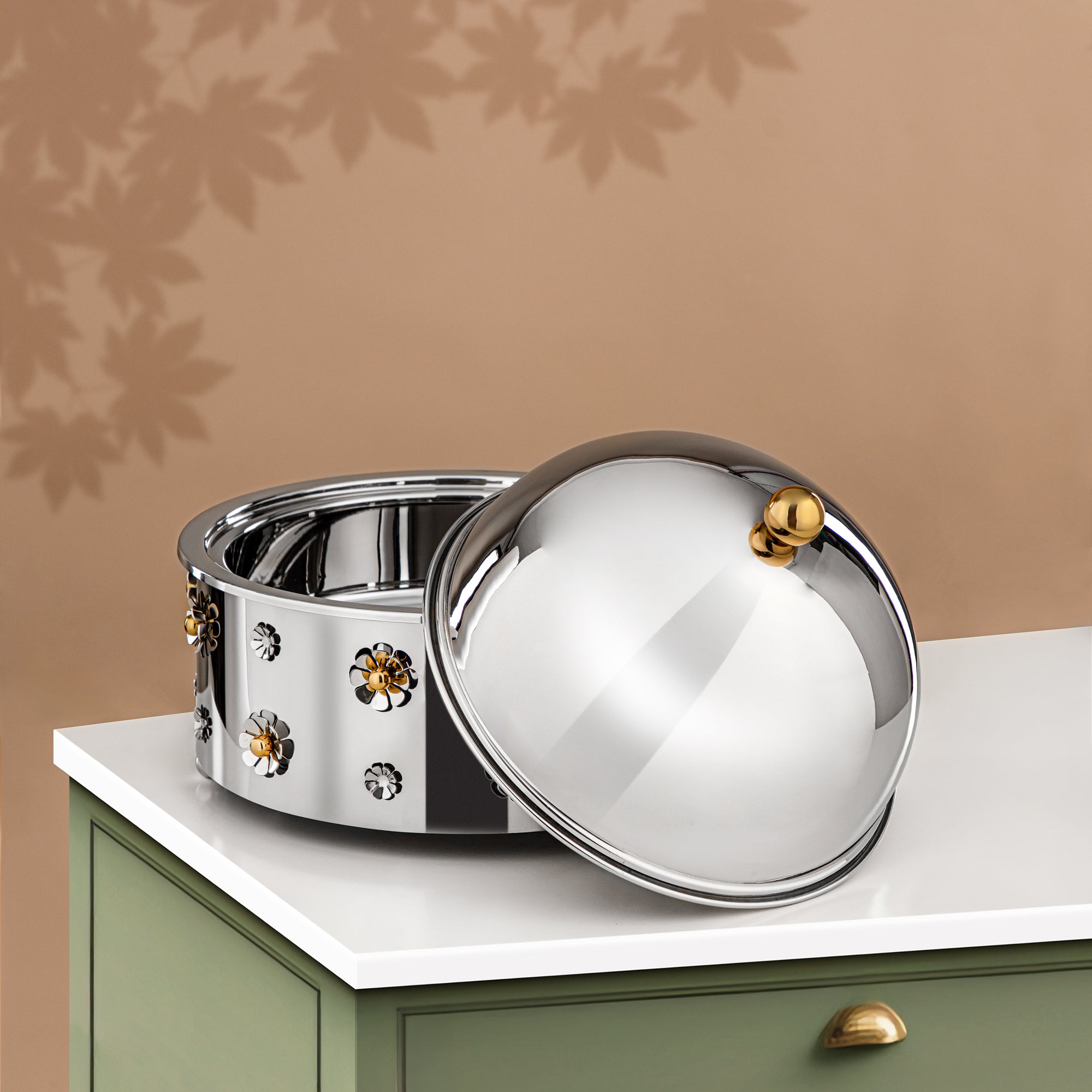 سخان طعام المرجان ستانلس ستيل 5 لتر فضي وذهبي (MD-3003A) - أدوات تقديم أنيقة