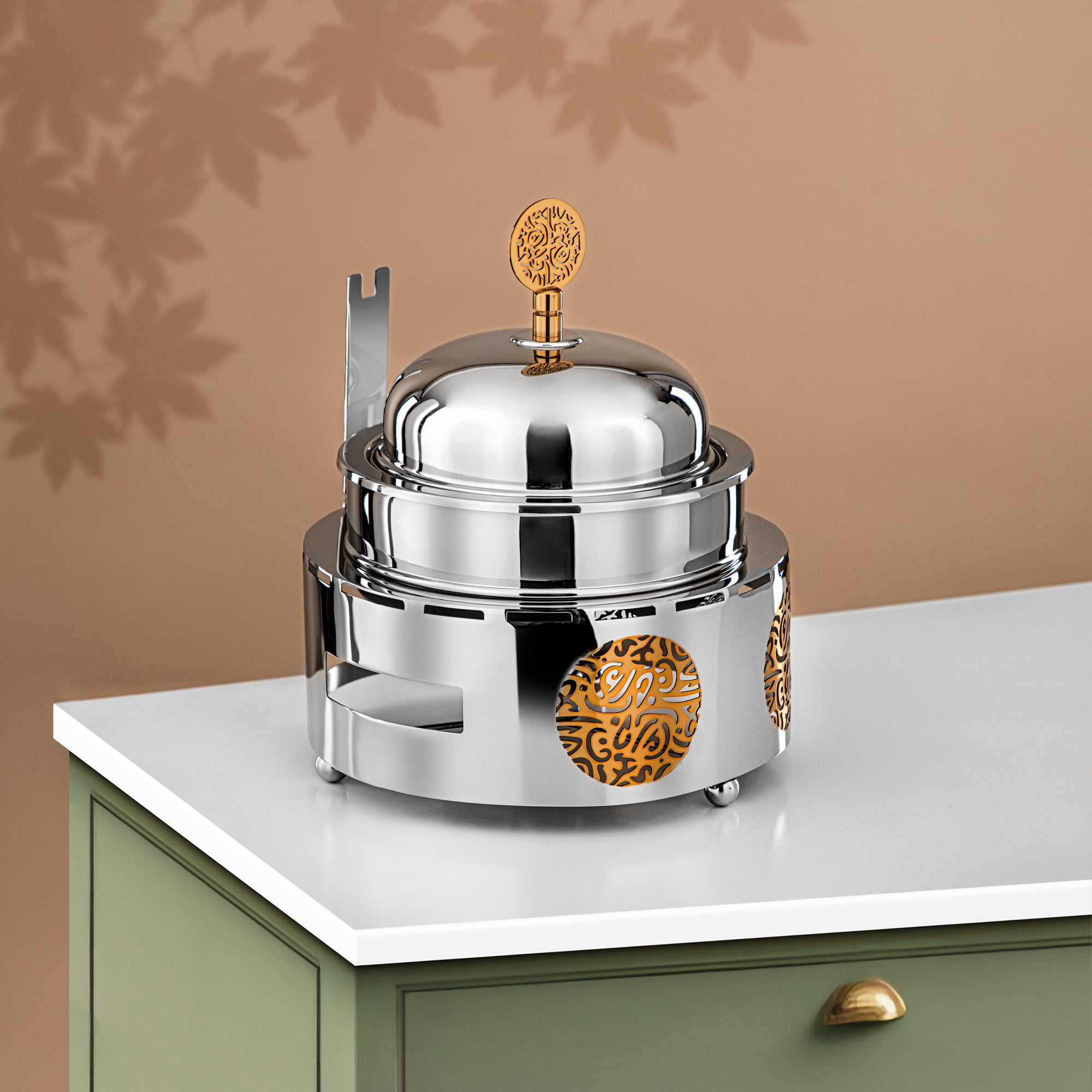 طبق شافينغ ألمرجان ستانلس ستيل 1.25 لتر فضي وذهبي (MD-3017) - أدوات تقديم أنيقة