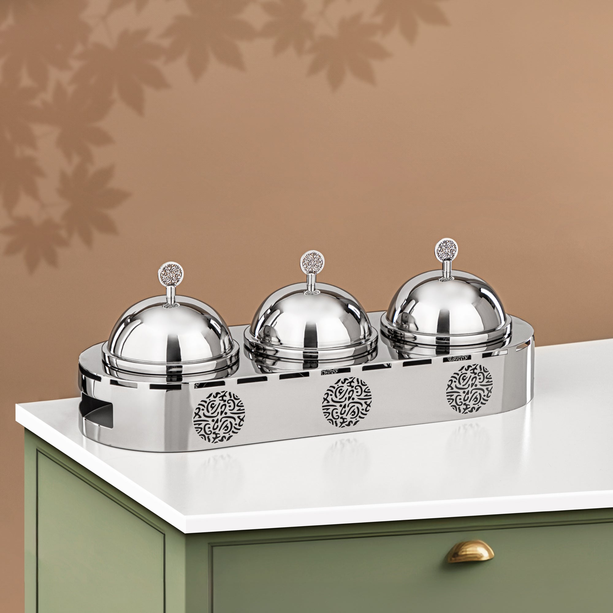 طقم حلوى 3 أجزاء من المارجان ستانلس ستيل فضي (MD-3022) - أدوات تقديم أنيقة