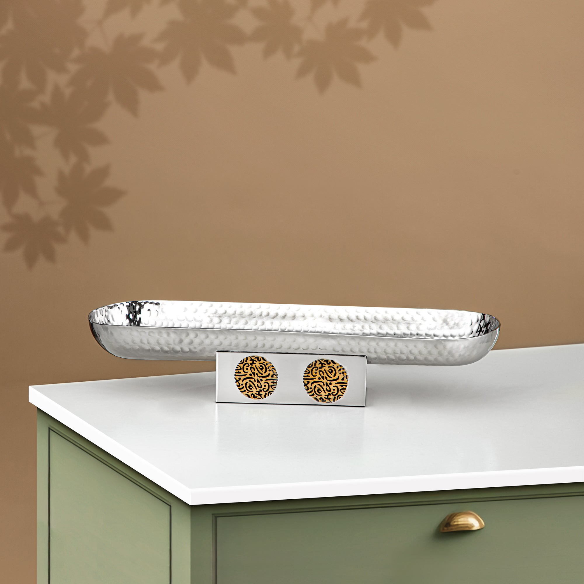 صينية تقديم المجران ستانلس ستيل، 39 سم × 9.5 سم، فضي وذهبي (MD-3029 A) - أدوات تقديم أنيقة