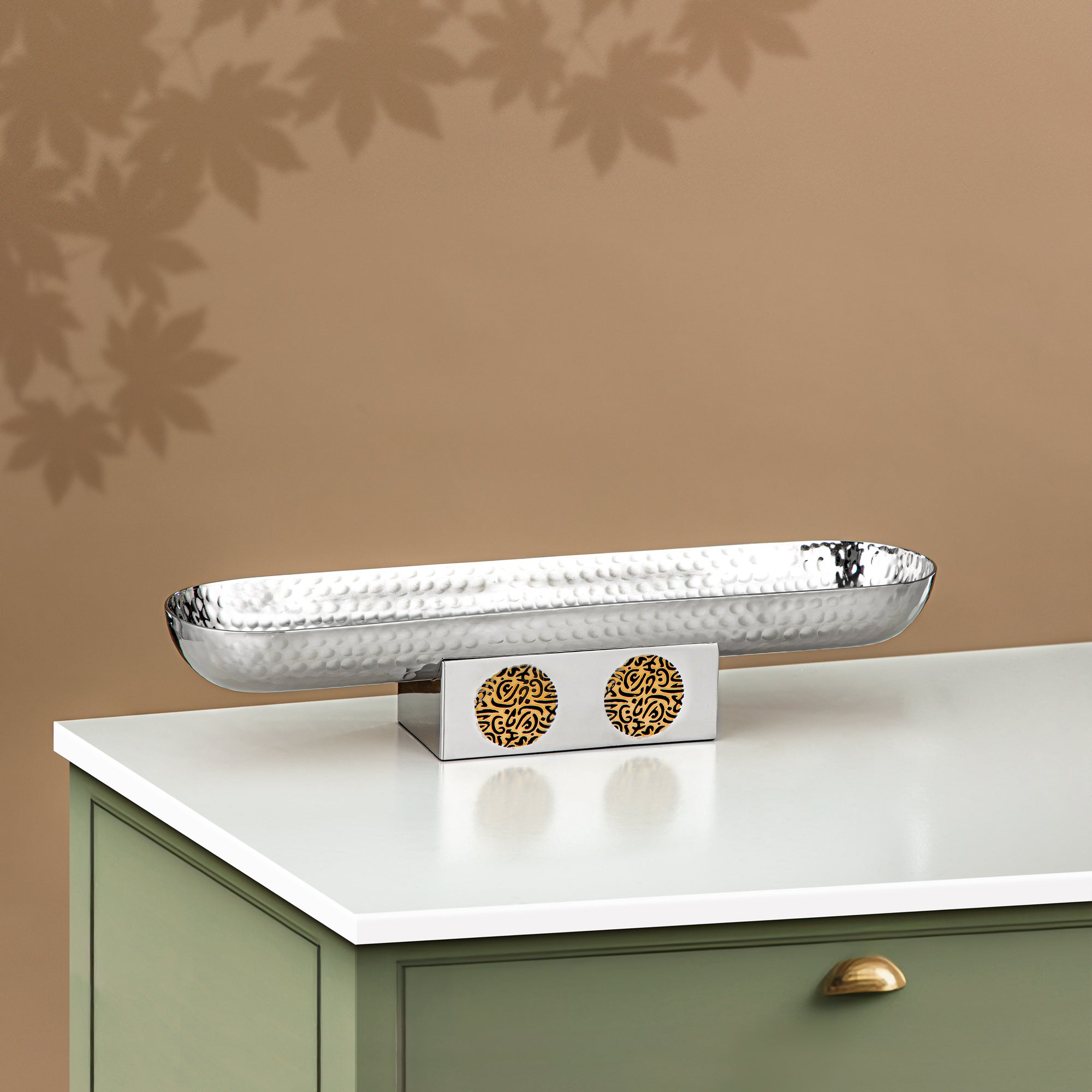 Almarjan Serving Tray Stainless Steel, 39CM x 9.5CM, Silver & Gold (MD-3029 A) - Stylish Serveware