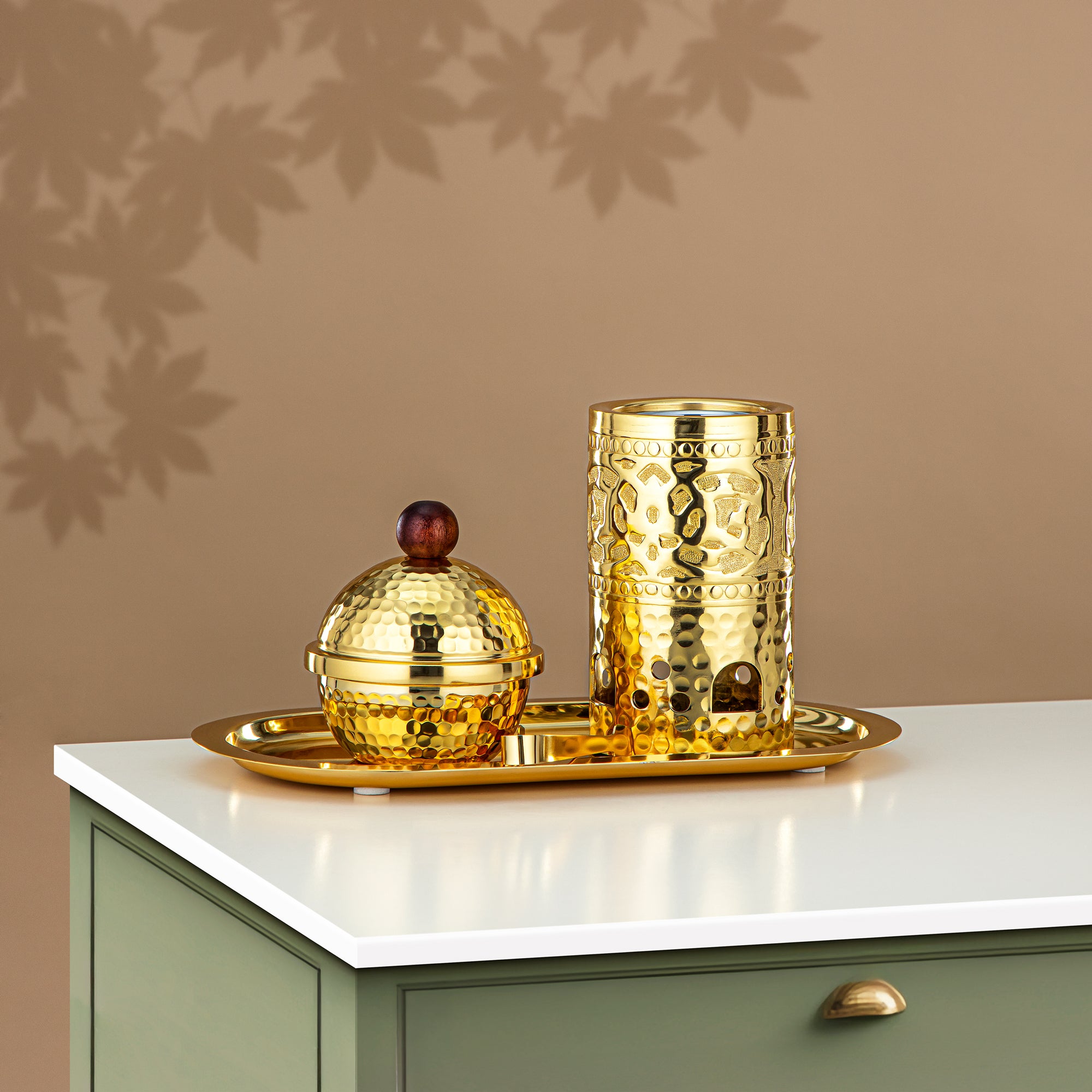 Almarjan Incense Burner Set, Gold (MD-3054) - Oud Burner
