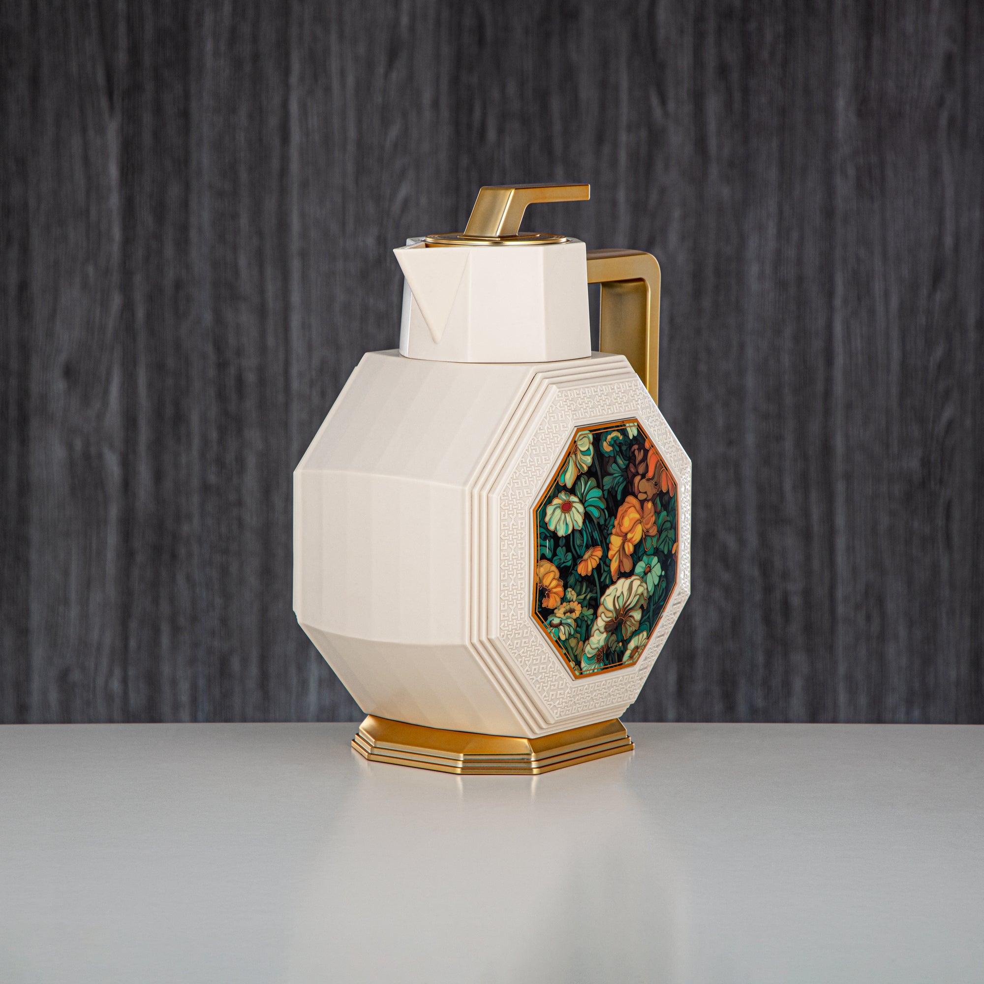 Almarjan Vacuum Flask Set ABS 0.6L + 0.95L, Ivory & Gold (OTG-600/950-G#AZ06) - Tea & Coffee Rituals