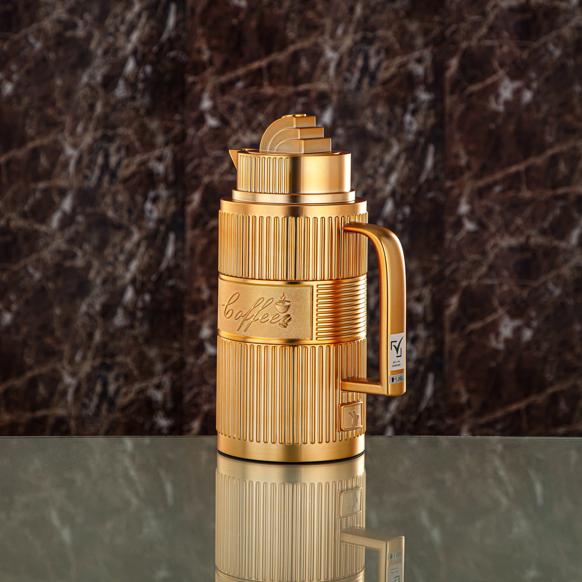 Almarjan Vacuum Flask Set, ABS, Push Button - 1L + 1L, Matt Gold (OUD-MG) - Tea & Coffee