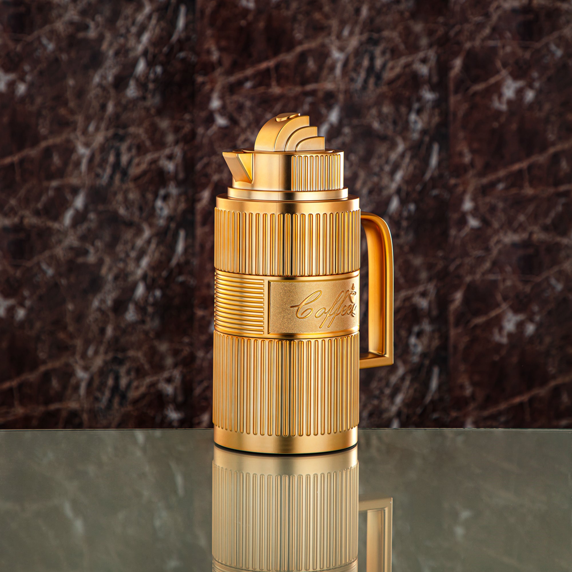 Almarjan Vacuum Flask Set, ABS, Push Button - 1L + 1L, Matt Gold (OUD-MG) - Tea & Coffee