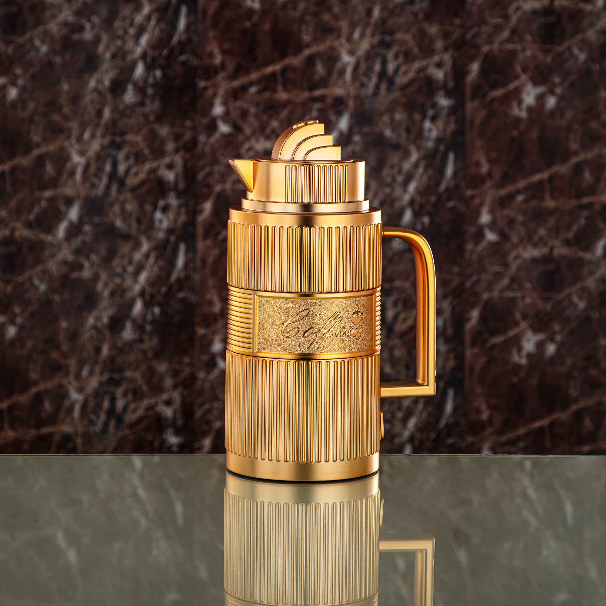Almarjan Vacuum Flask Set, ABS, Push Button - 1L + 1L, Matt Gold (OUD-MG) - Tea & Coffee