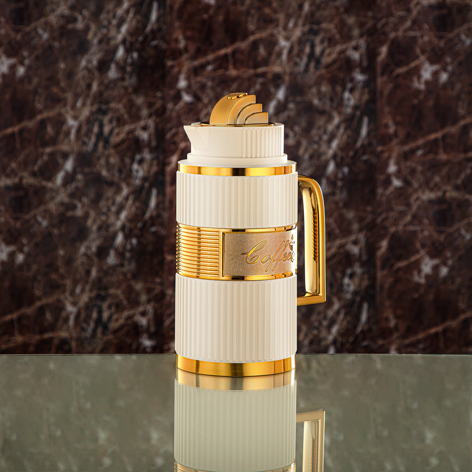 ألمرجان طقم ترامس، ABS، زر ضغط - 1 لتر + 1 لتر، عاجي وذهبي (OUD-MIVYG) - شاي وقهوة