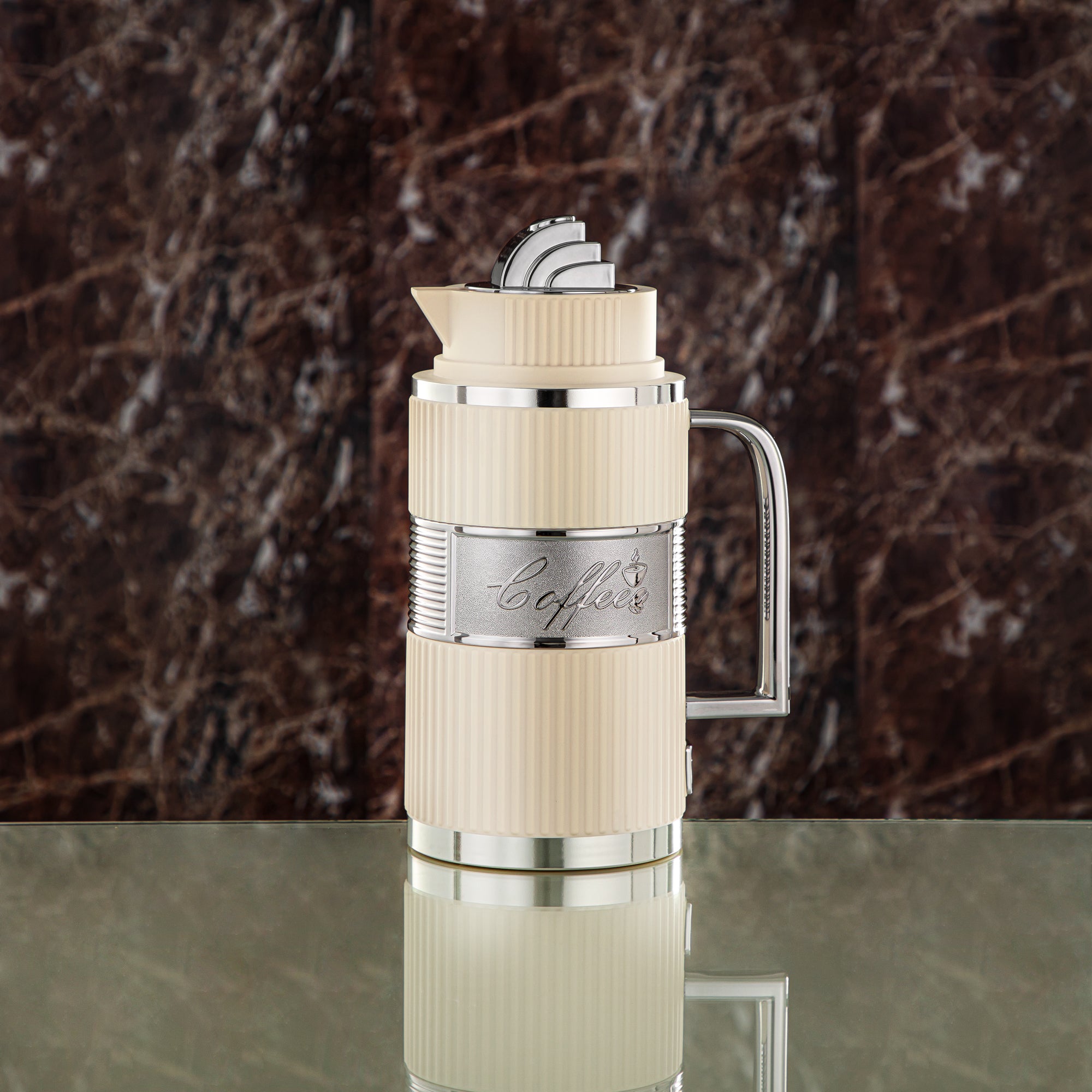 Almarjan Vacuum Flask Set, ABS, Push Button - 1L + 1L, Ivory & Silver (OUD-MIVYS) - Tea & Coffee