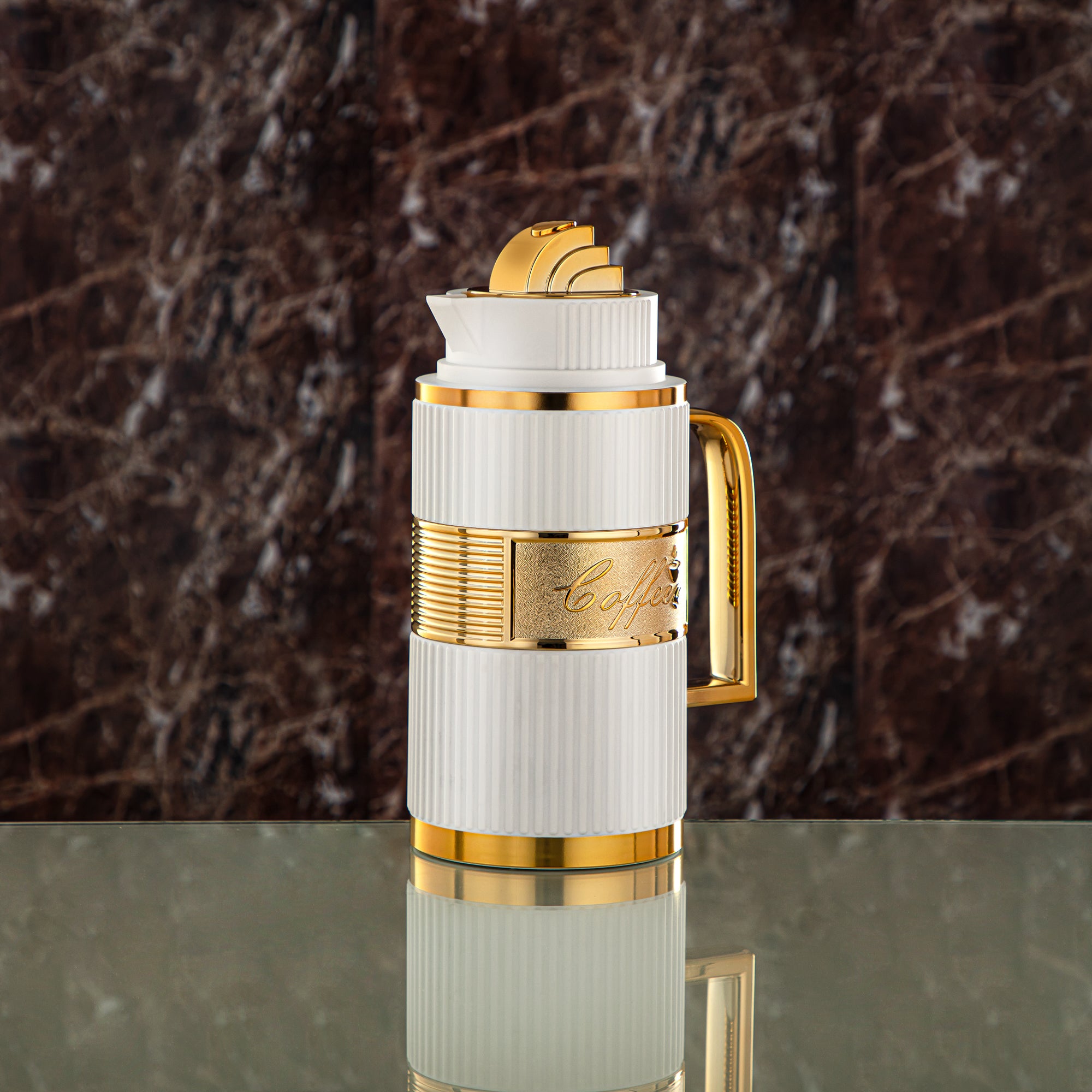 ألمرجان طقم ترامس، ABS، زر ضغط - 1 لتر + 1 لتر، أبيض وذهبي (OUD-MWG) - شاي وقهوة