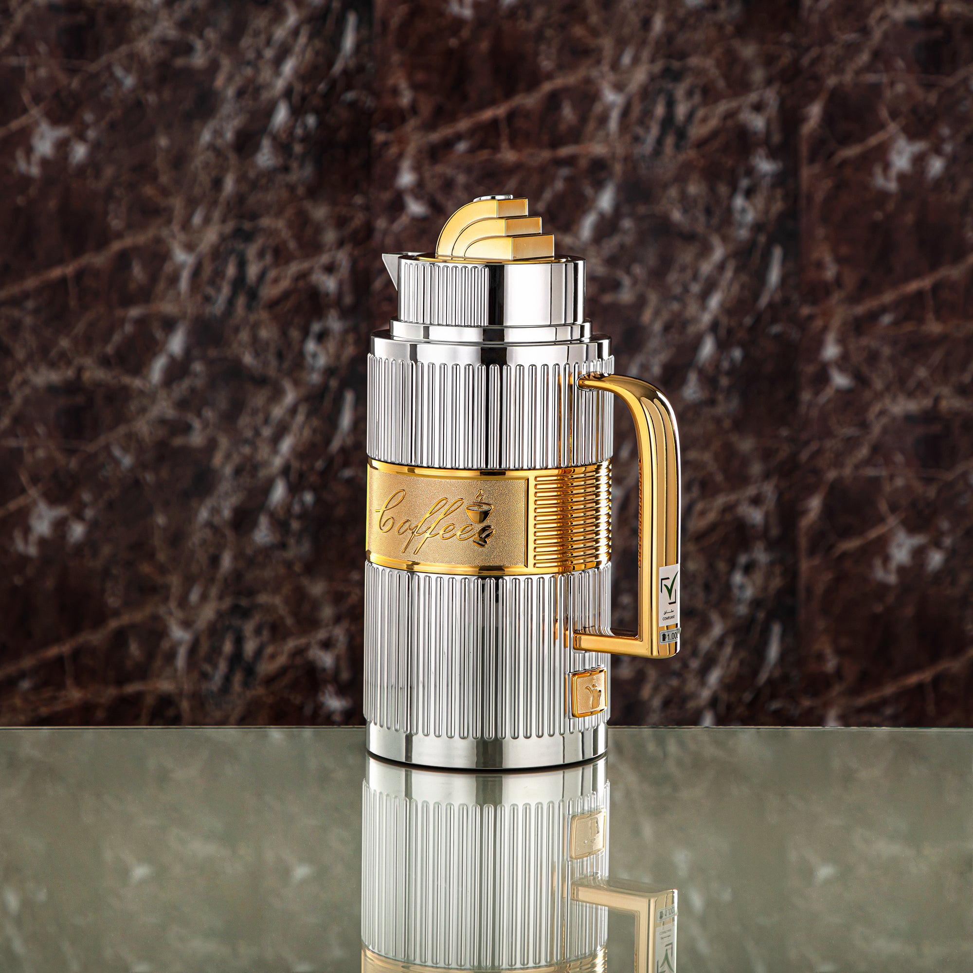 ألمرجان طقم ترامس، ABS، زر ضغط - 1 لتر + 1 لتر، فضي وذهبي (OUD-SG) - شاي وقهوة