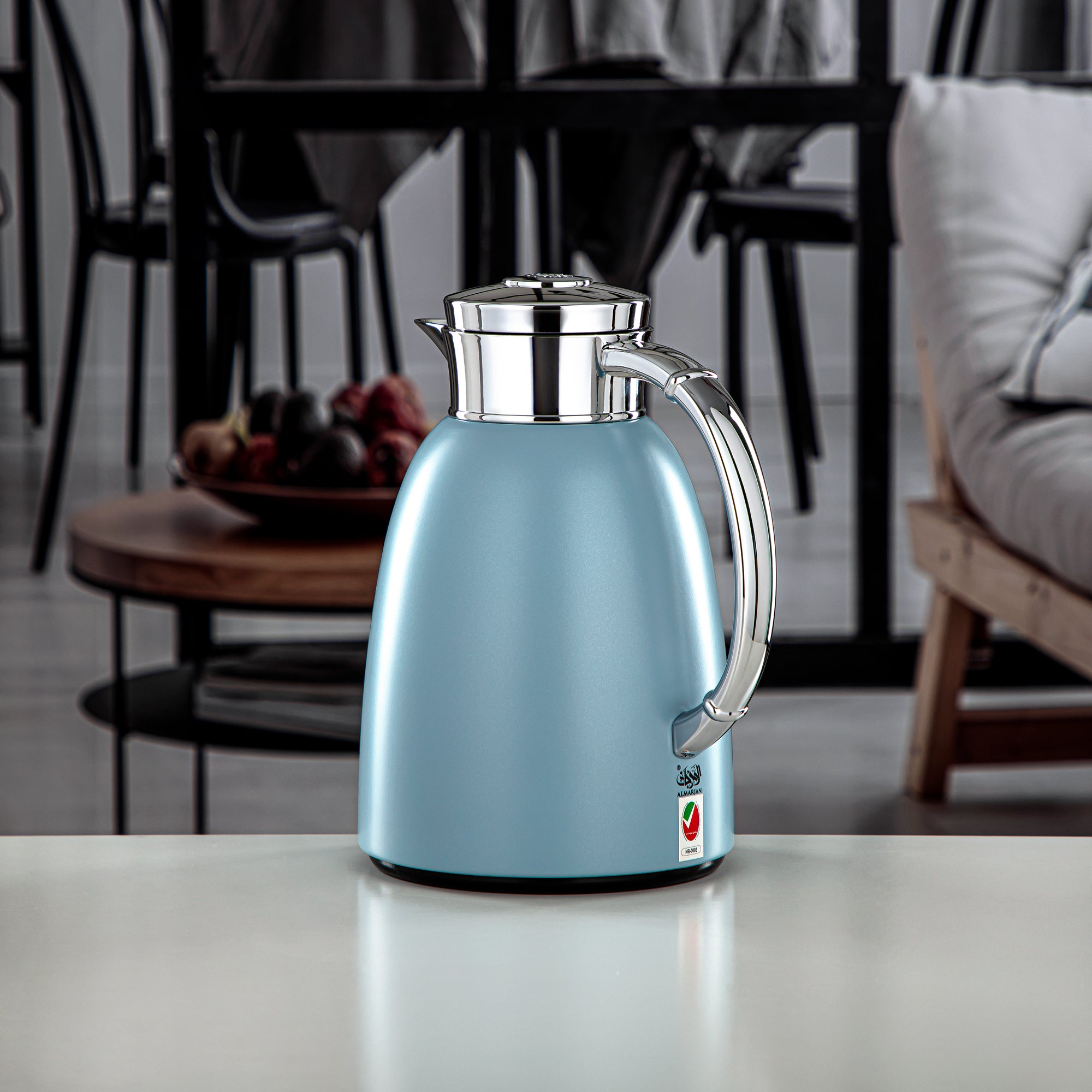 Almarjan Vacuum Flask 1.0L (QVC-1000Q406YZC) - Push Button, Light Blue | Modern Serveware