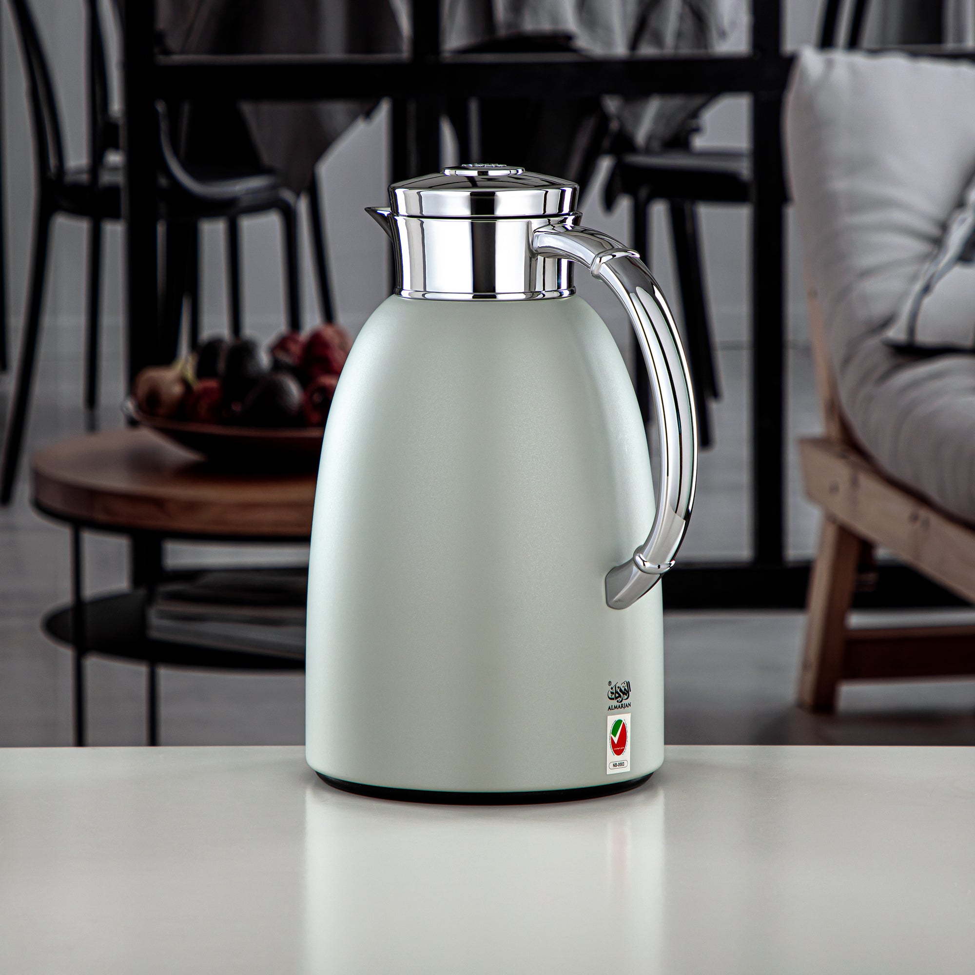 Almarjan Vacuum Flask 1.6L (QVC-1600Q265YZC) - Push Button, Stone Grey & Silver | Modern Serveware