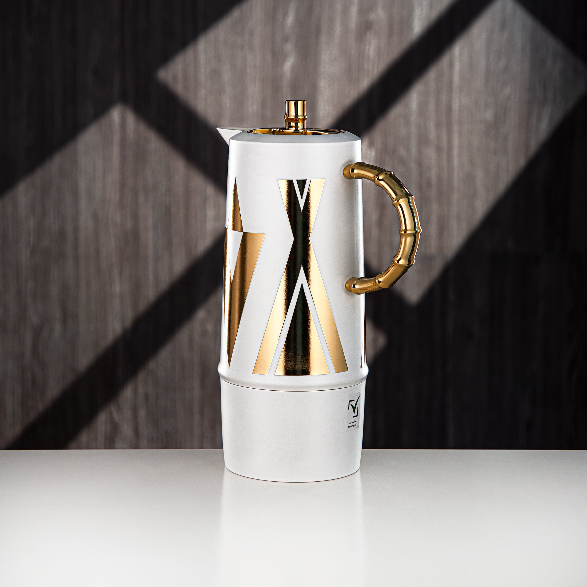 ألمرجان طقم ترامس، زر ضغط، ABS، 0.6 لتر + 1 لتر، أبيض وذهبي (SJ28W) - تقديم الشاي والقهوة